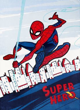Kinderdecke Spider Man Super Hero 130 x 170 weich und kuschelig Coral Fleecedecke, BERONAGE
