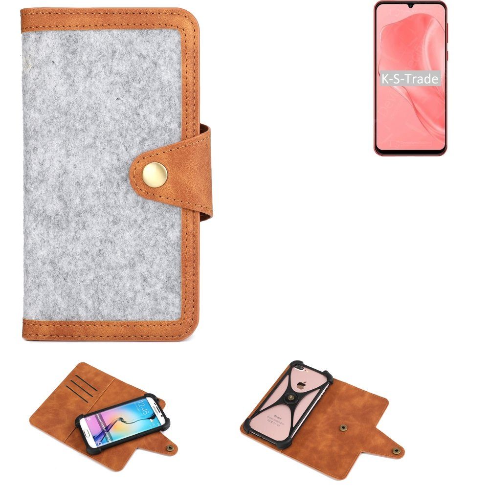 K-S-Trade Handyhülle für Ulefone Note 6P, Handyhülle Schutzhülle Filz-Hülle Kunst-Leder hellgrau braun