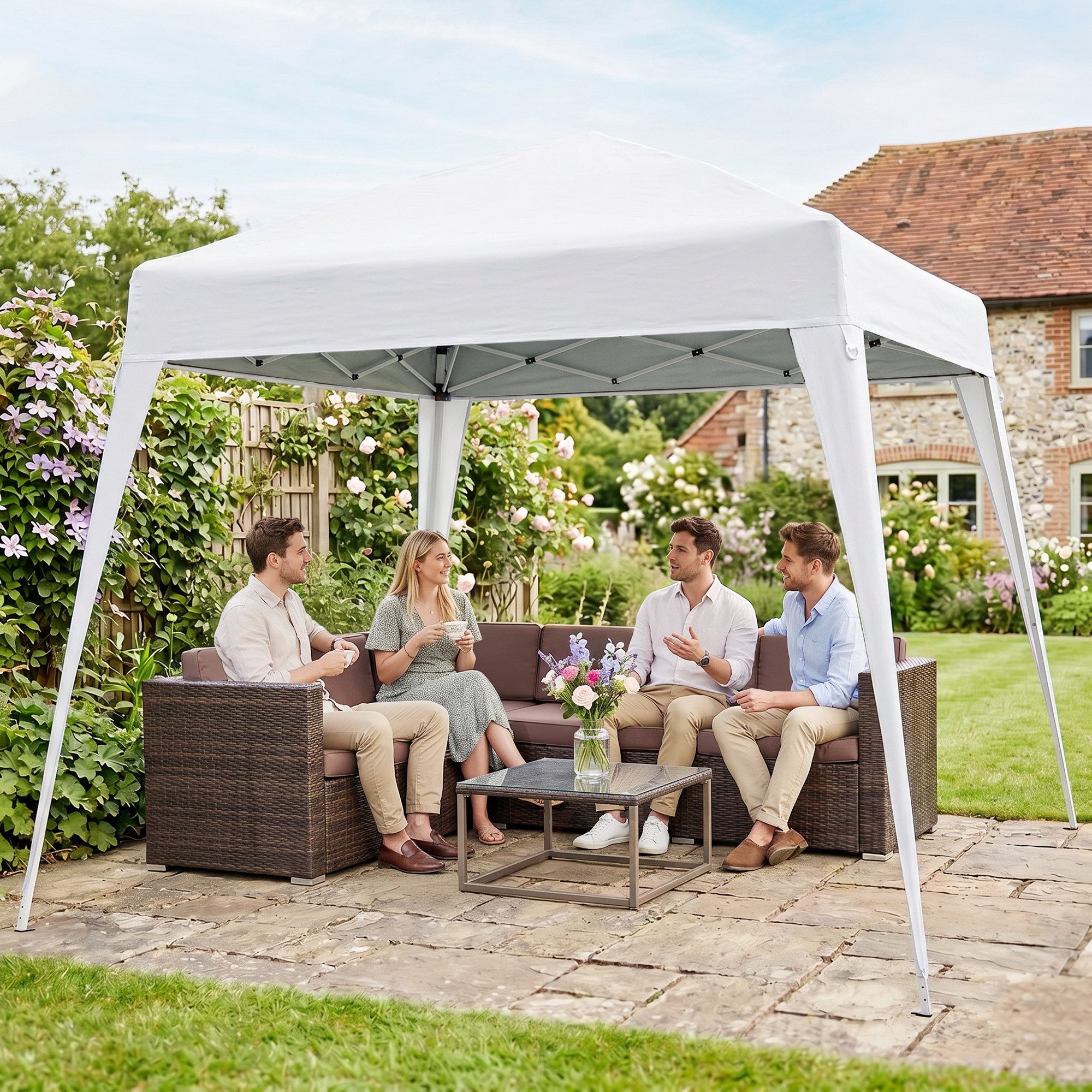 Outsunny Faltpavillon mit UV-Schutz, mit 4 Seitenteilen, (Faltzelt, Pavillon), für Garten, Balkon, Weiß