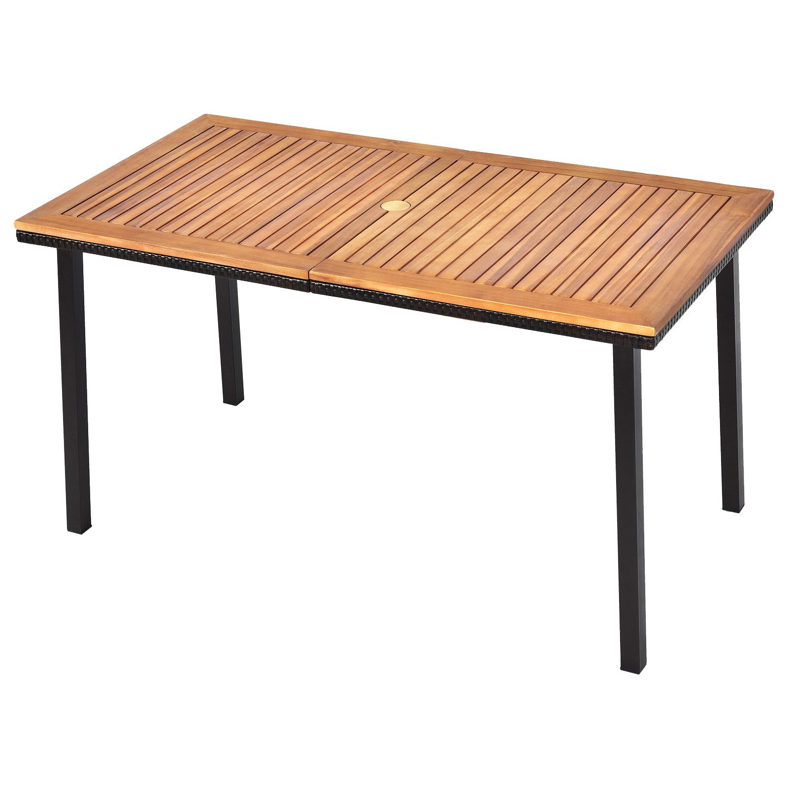COSTWAY Gartentisch, mit Schirmloch, Esstisch für 6-8 Personen, Holz