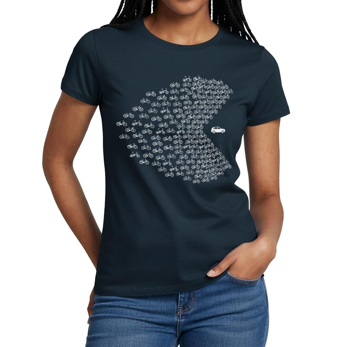 Spreadshirt T-Shirt Fahrräder Fressen Auto, Fahrradfahrer Gegen SUV Frauen T-Shirt (1-tlg)
