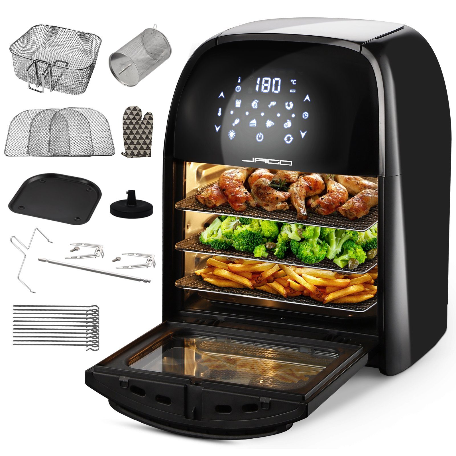 Jago Heißluftfritteuse XXXL Airfryer 12L / 1800W Heißluftfritteusen Mini