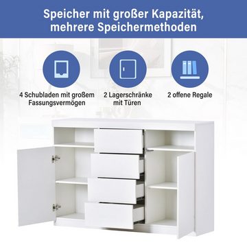 WISHDOR Sideboard Sideboard Moderne LED-Kommode, (Viel Stauraum & durchdachtes Design Einstellbares LED-System, Weiß 139*36,5*92cm Modernes Design &Verstile), Einfache Montage