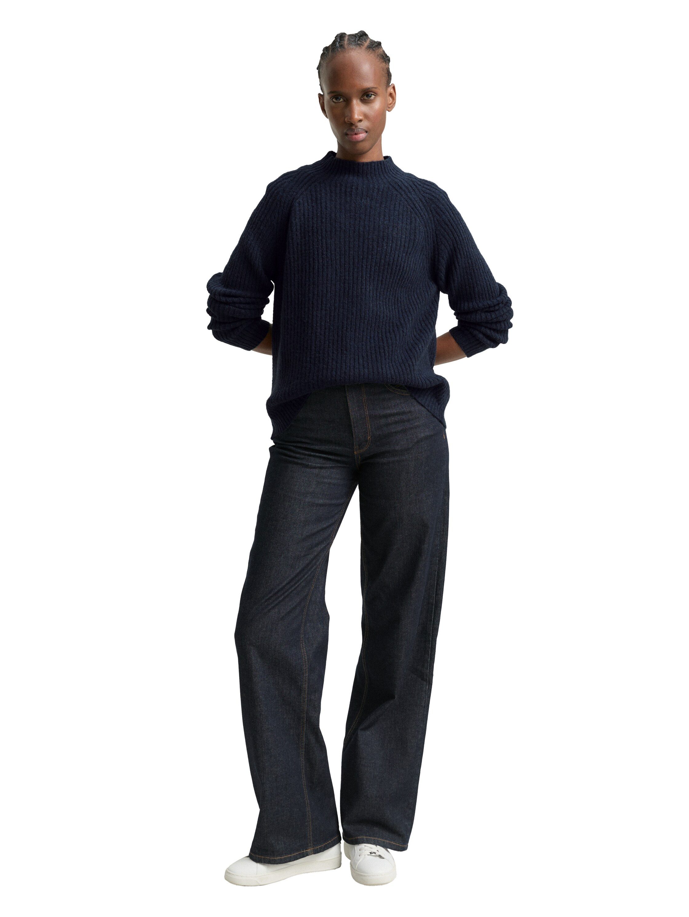 TOM TAILOR Denim V-Ausschnitt-Pullover mit Stehkragen