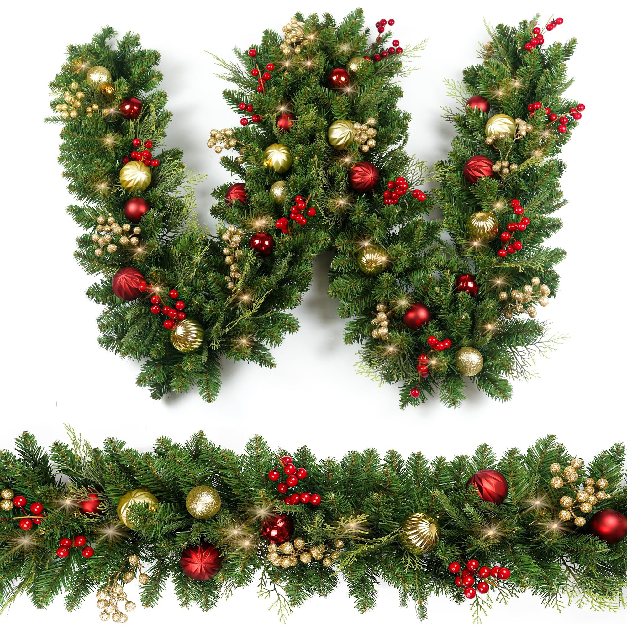 Kunstgirlande Weihnachtsgirlande Künstlicher weihnachtsgirlande geschmückt, Coonoor, Weihnachtsdekoration, Weihnachten Deko Girlande, Innen- und Außendeko