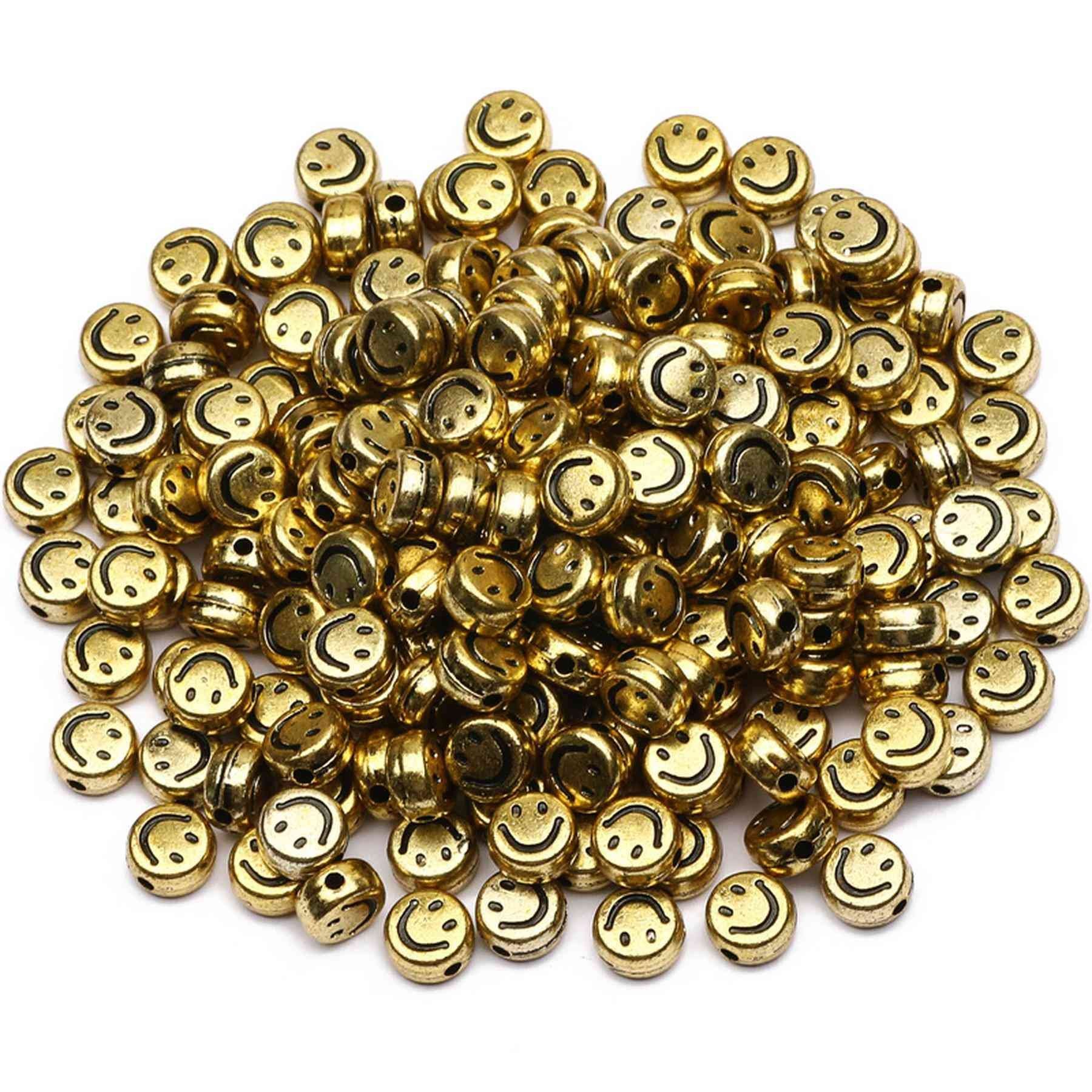Kopper-24 Bastelperlen Bastelperlen rund 100 Stück, 7 x 4 mm rund, goldfarbige Perlen mit Smi
