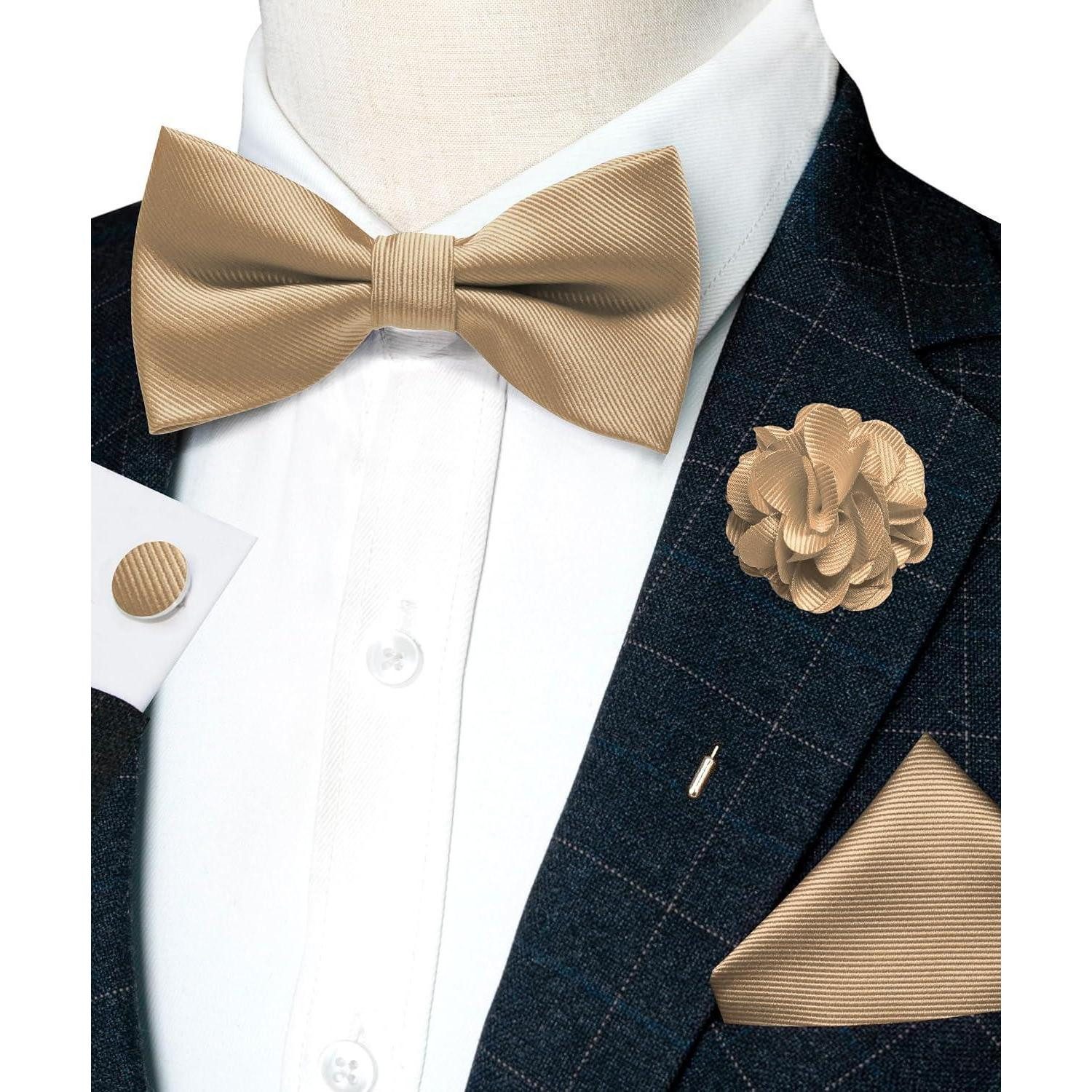 LuxusKollektion Fliege Herren Fliegen Set Champagnergold Twill (1-St) – Bild 2 von 3