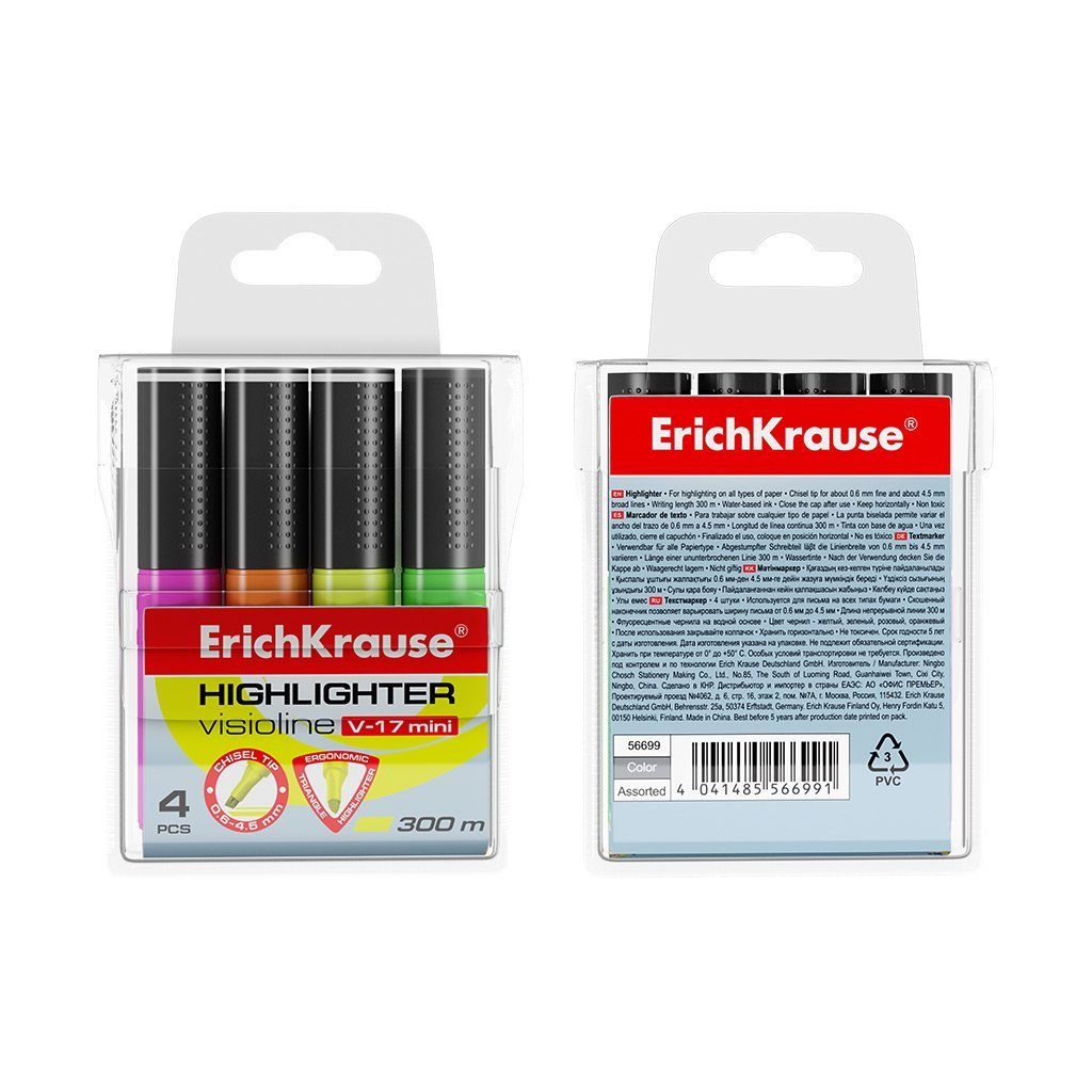 Erich 4er Krause V-17 Textmarker Marker, Set Mini Neon