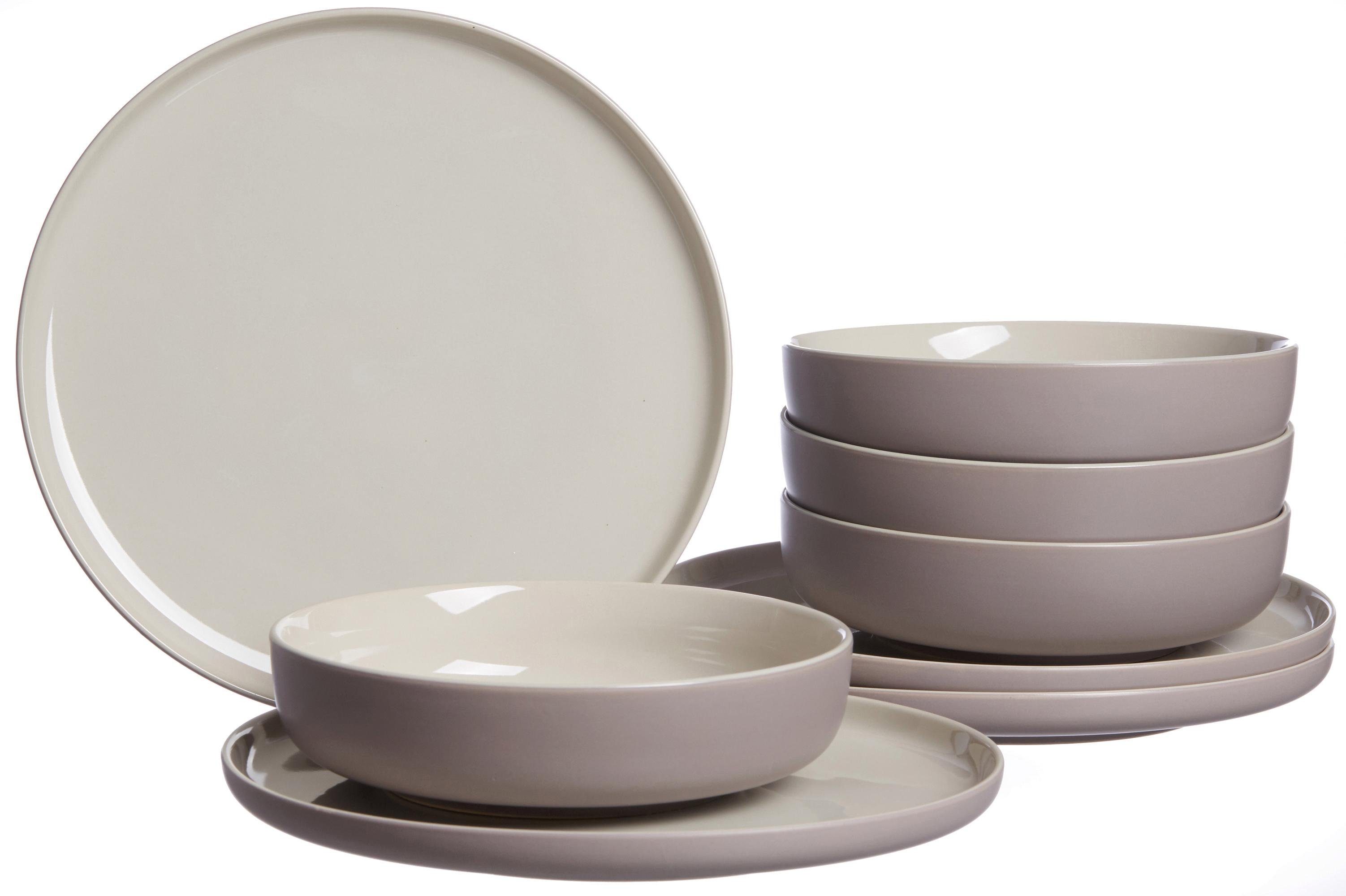 Ritzenhoff & Breker Tafelservice Personen, taupe 8 Jasper Geschirr-Set (8-tlg), Steinzeug, Set, für Style, Scandic 4 Personen Teller Teile, 4