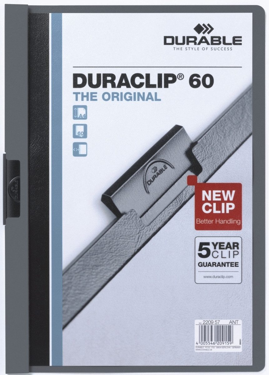 DURABLE Hefter Klemmmappe Duraclip Original 60 bis 60 Blatt A4 anthrazit/grau