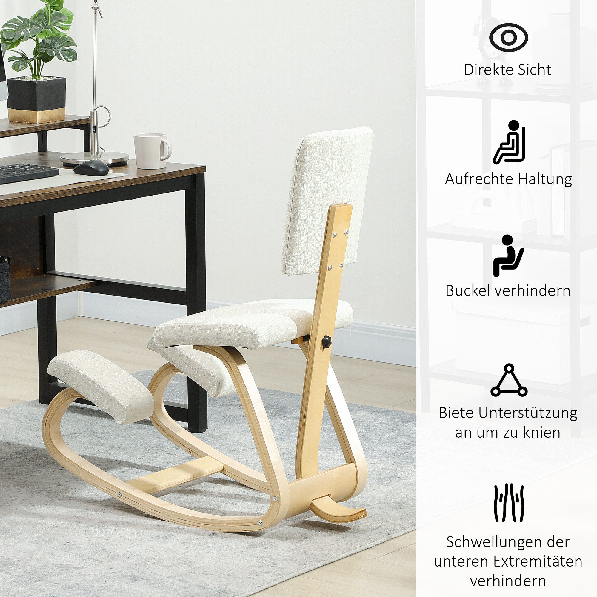 HOMCOM Stuhl Kniehocker Gesundheitsstuhl für Zuhause, Lindern & Körperhaltung (Ergonomischer Kniestuhl, 1 St), zur Verbesserung der Nackenschmerzen Rückenschmer – Bild 5 von 5
