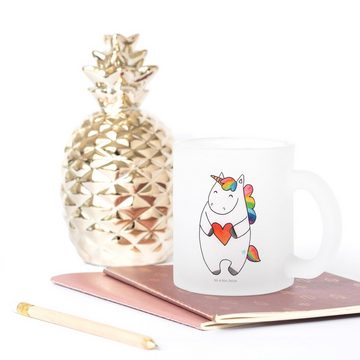 Mr. & Mrs. Panda Teeglas Einhorn Herz - Transparent - Geschenk, Unicorn, Einhörner, Teetasse a, Premium Glas, Außerordentliches Design