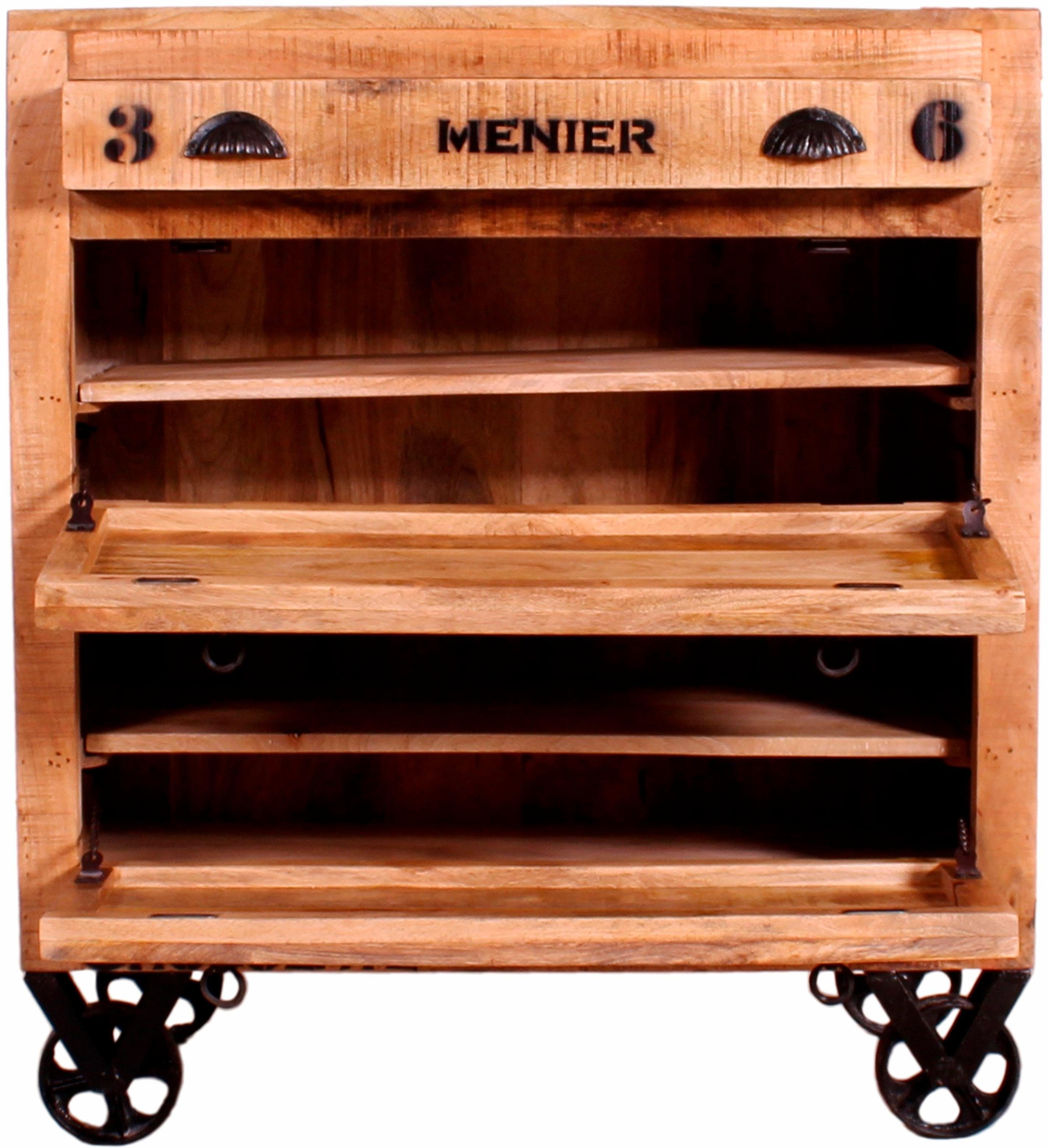 SIT Schuhschrank RUSTIC aus Mangoholz mit Rollen & 2 Klappen Platz für ca. 12 Paar Schuhe im markanten Factory-Design