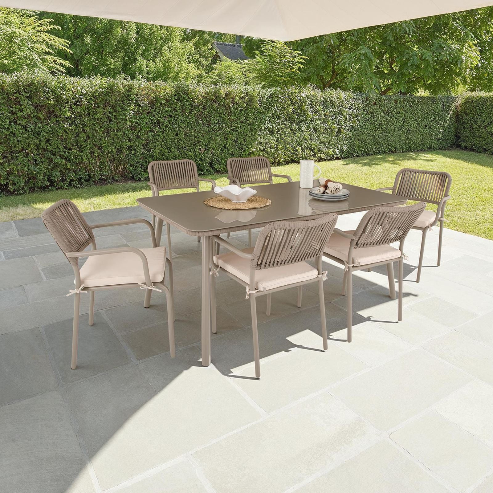 IDIMEX Garten-Essgruppe VOLONTE, Sitzgruppe 6 Stühle mit Kissen & Tisch mit günstig online kaufen