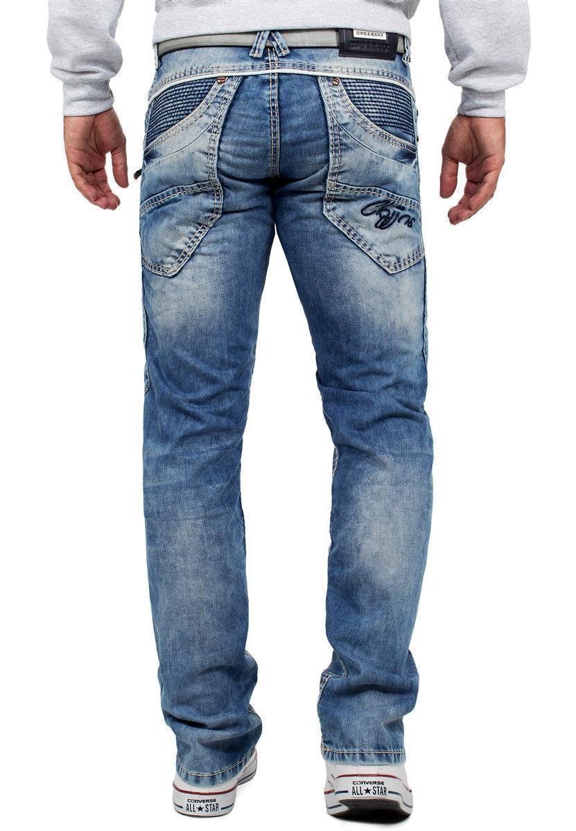 und Reißverschlüssen Baxx & Cipo Hose BA-C1150 Verzierungen Regular-fit-Jeans Herren mit