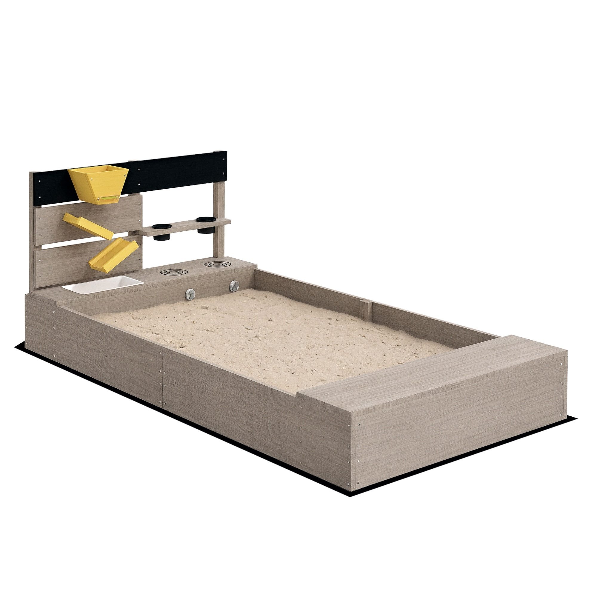 Outsunny Sandkasten Sandbox aus Holz mit Sitzbank, Spüle, 2 Pflanzkästen, Outdoor, (Sandspiel, 1-tlg., Sandkiste), für 3-7 Jahre Kinder, Garten, Grau