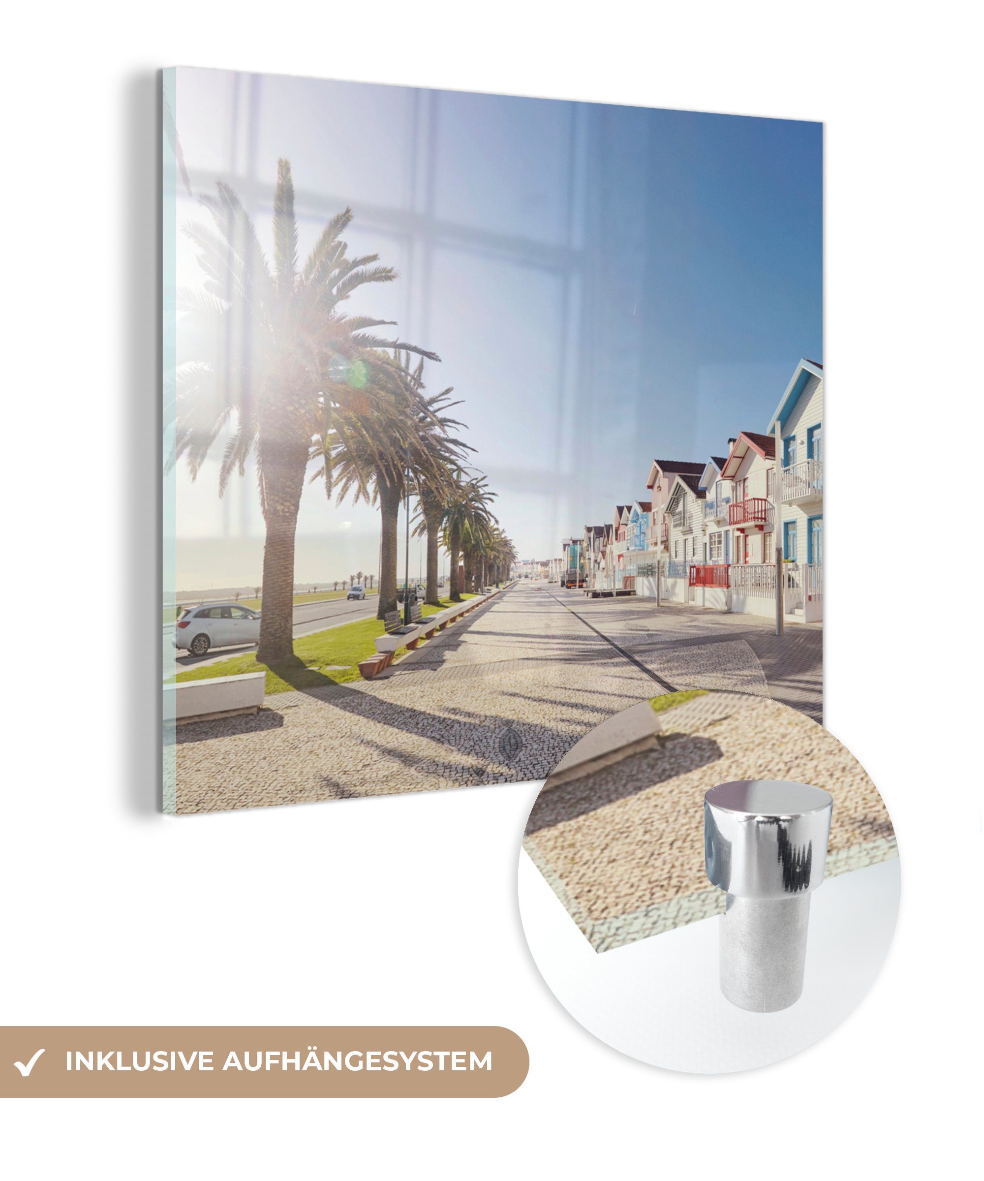 MuchoWow Acrylglasbild Boulevard mit Strandhäusern, (1 St), Glasbilder - Bilder auf Glas Wandbild - Foto auf Glas - Wanddekoration