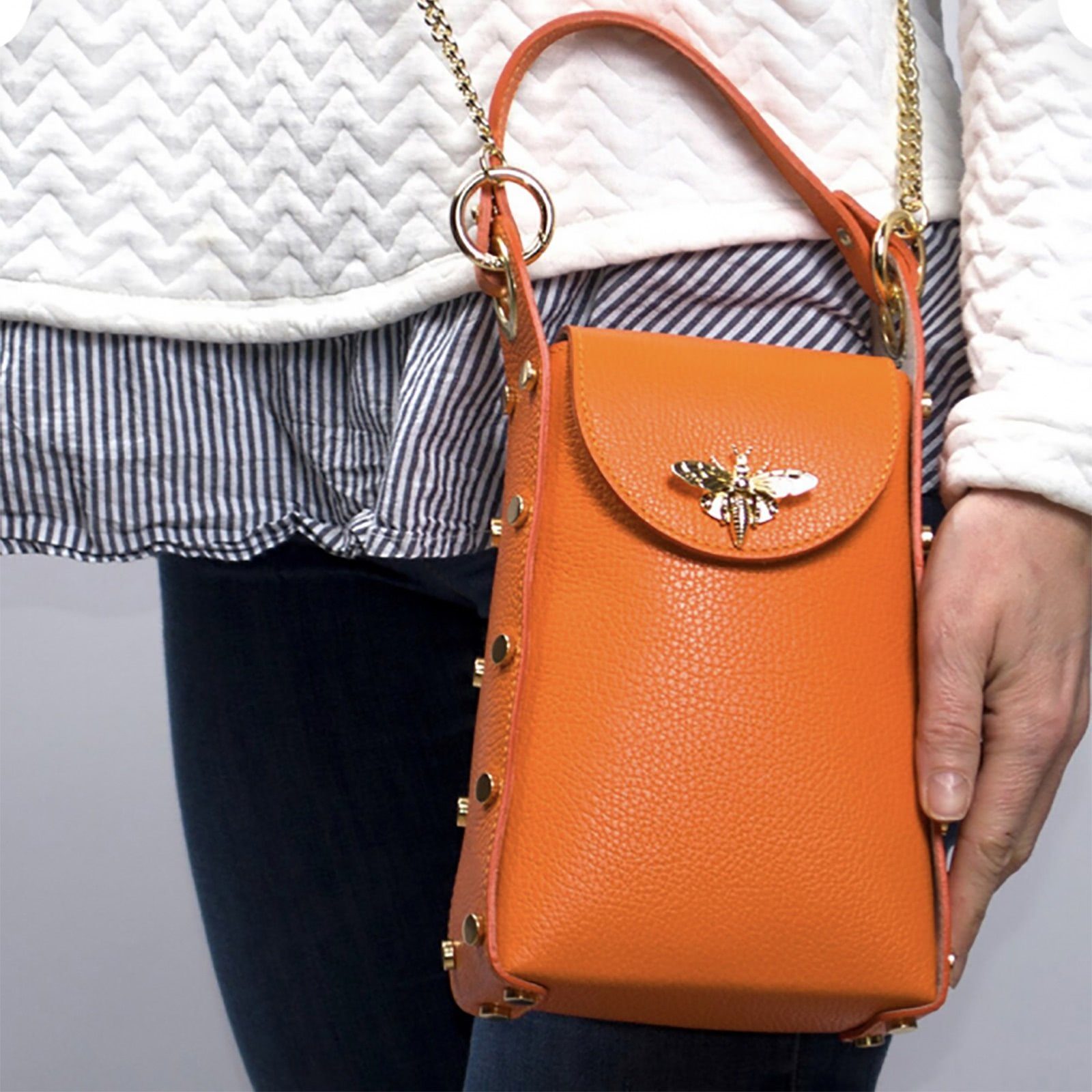 FLORENCE Umhängetasche Florence Umhängetasche Biene Echtleder (Umhängetasche), Damen Umhängetasche Leder, schwarz ca. 13cm x ca. 18cm