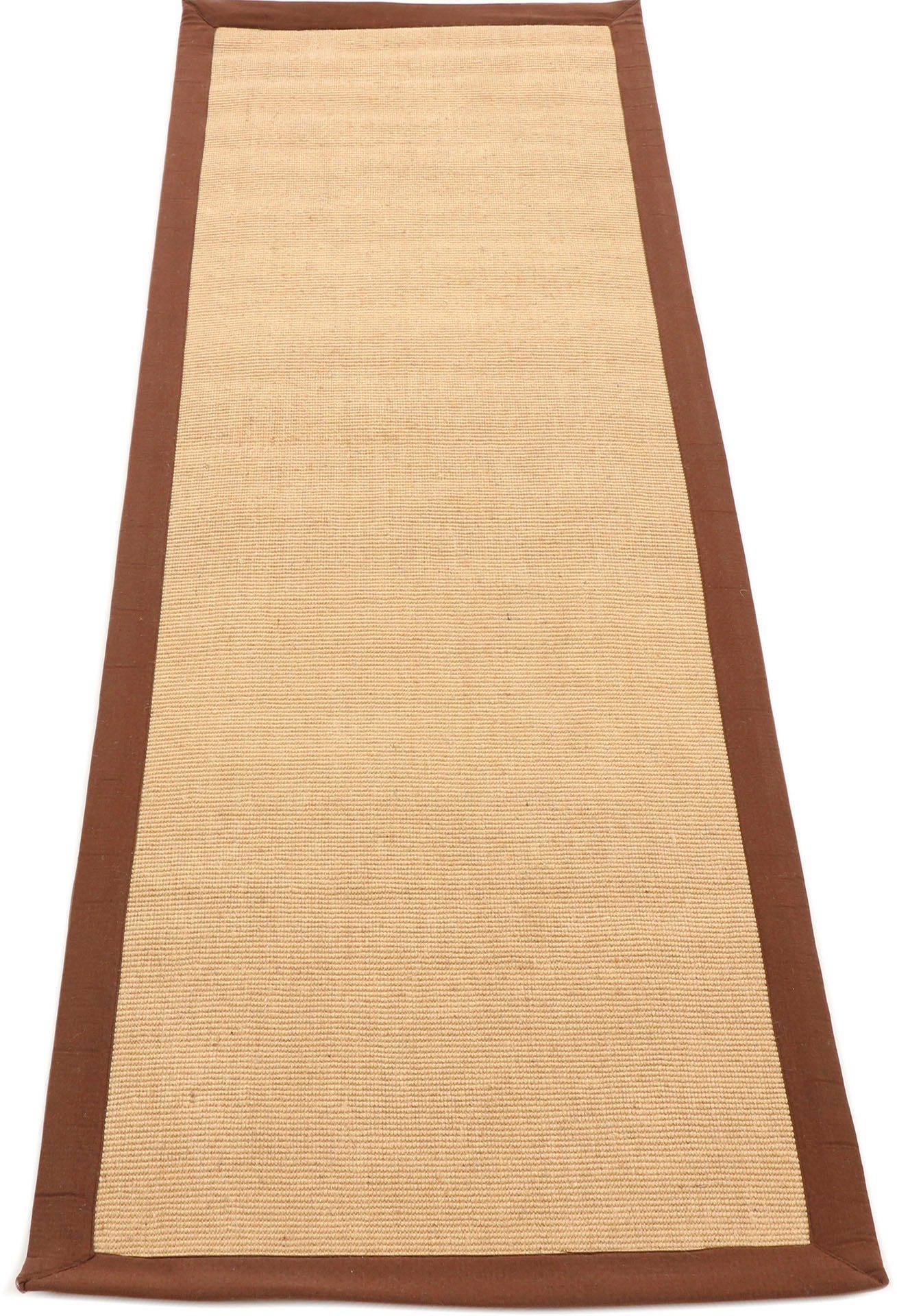 Rutsch mit Rückseite carpetfine, farbiger Läufer Höhe: rechteckig, Bordüre, Sisal, 5 mm, Anti braun