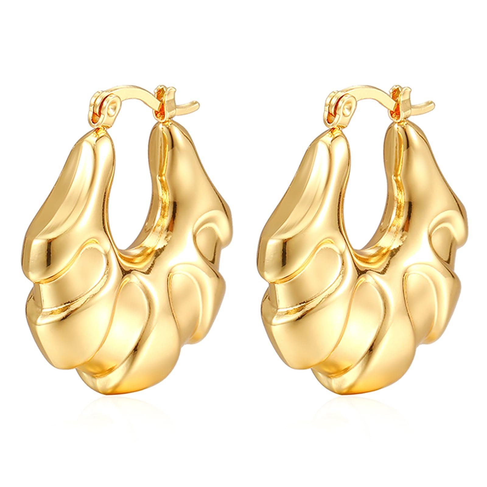 POCHUMIDUU Paar Ohrhänger Gold Creolen, Goldene Ohrringe Damen (2-tlg., Vergoldete Ohrringe), Chunky Ohrringe Gold