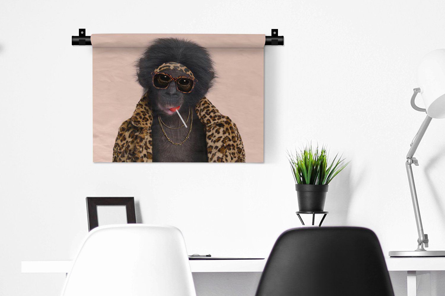 - - Tiere Wohnzimmer, Kleid, Schlafzimmer, Affe Wandbehang, für Lutscher, MuchoWow Wanddeko - Sonnenbrille - Pantherdruck Wanddekoobjekt Kinderzimmer