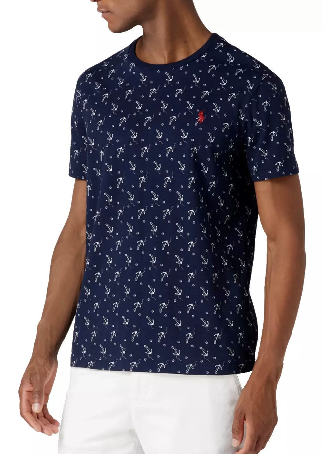 Polo Ralph Lauren T-Shirt mit Allover-Muster Custom Slim Fit Navy Ein integrierter QR-Code garantiert die Echtheit des Produkts