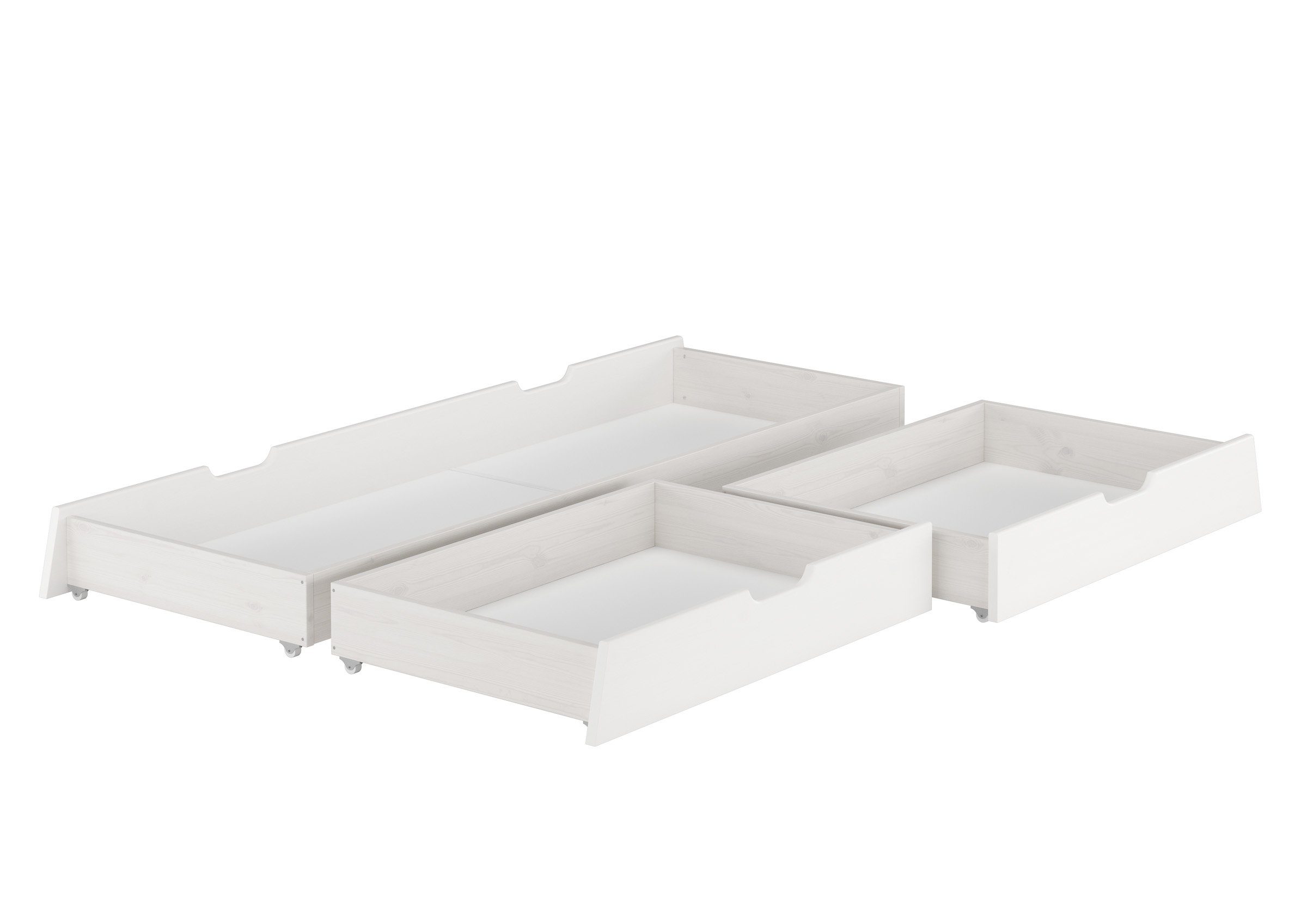 Dreiteiliger Kiefer 90.10-S8W Bettkasten ERST-HOLZ - Kiefer 3-teilig Bettkasten Weiß, für - Unterbettkommode Doppelbetten - Weiß