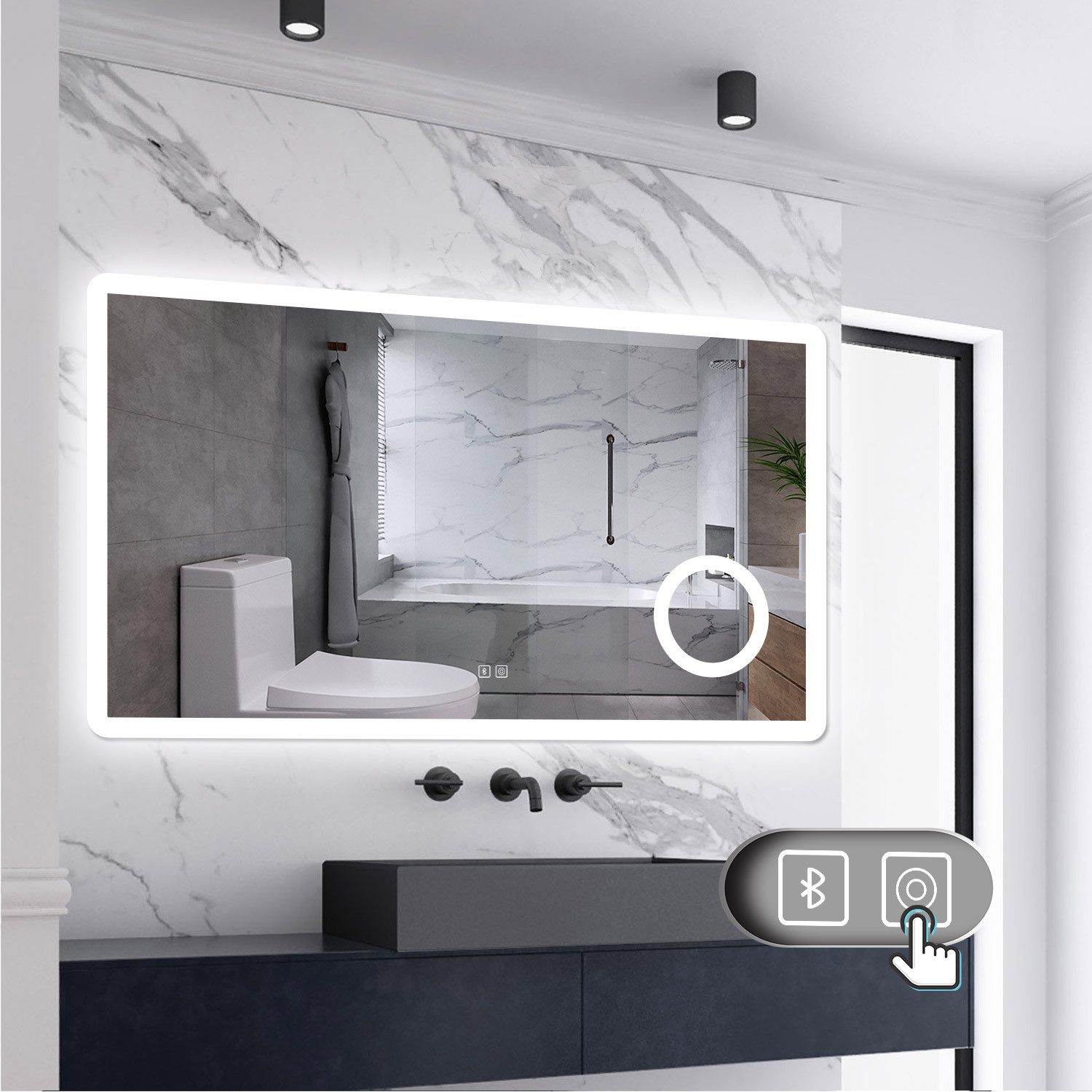 Aica Sanitär Badspiegel LED Wandspiegel mit Steckdose/Bluetooth/3 Lichtfarb günstig online kaufen