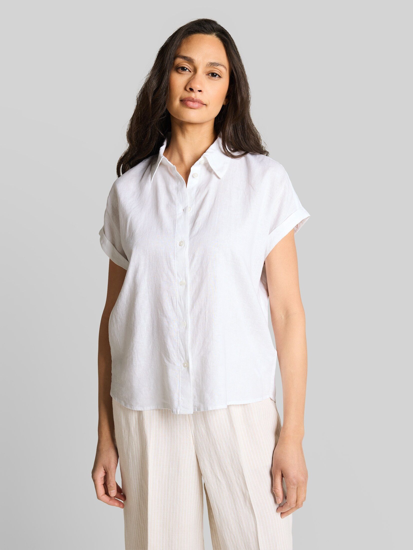 TOM TAILOR Kurzarmbluse Blusen & Shirts Loose Fit Bluse mit Leinenanteil