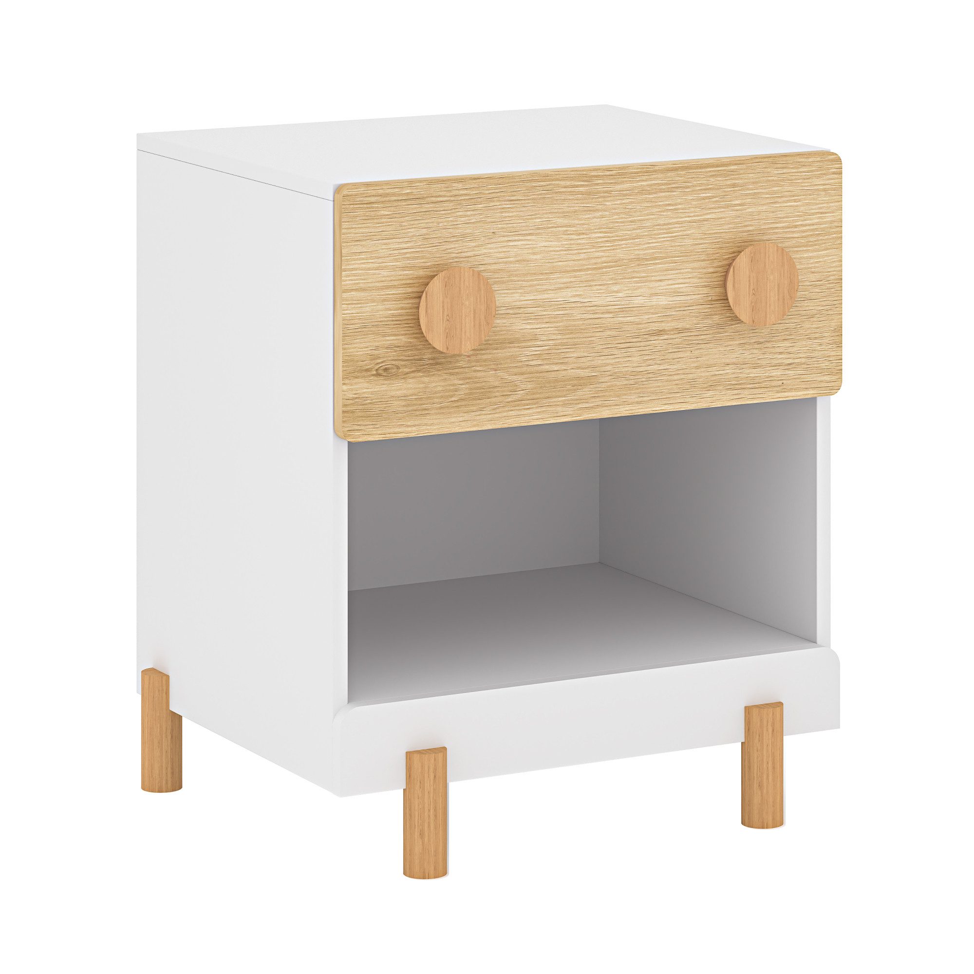 en.casa Nachttisch, »Vaarentaa« 1 Schublade 1 Ablagefach 47x40x35 cm Weiß/Eicheoptik
