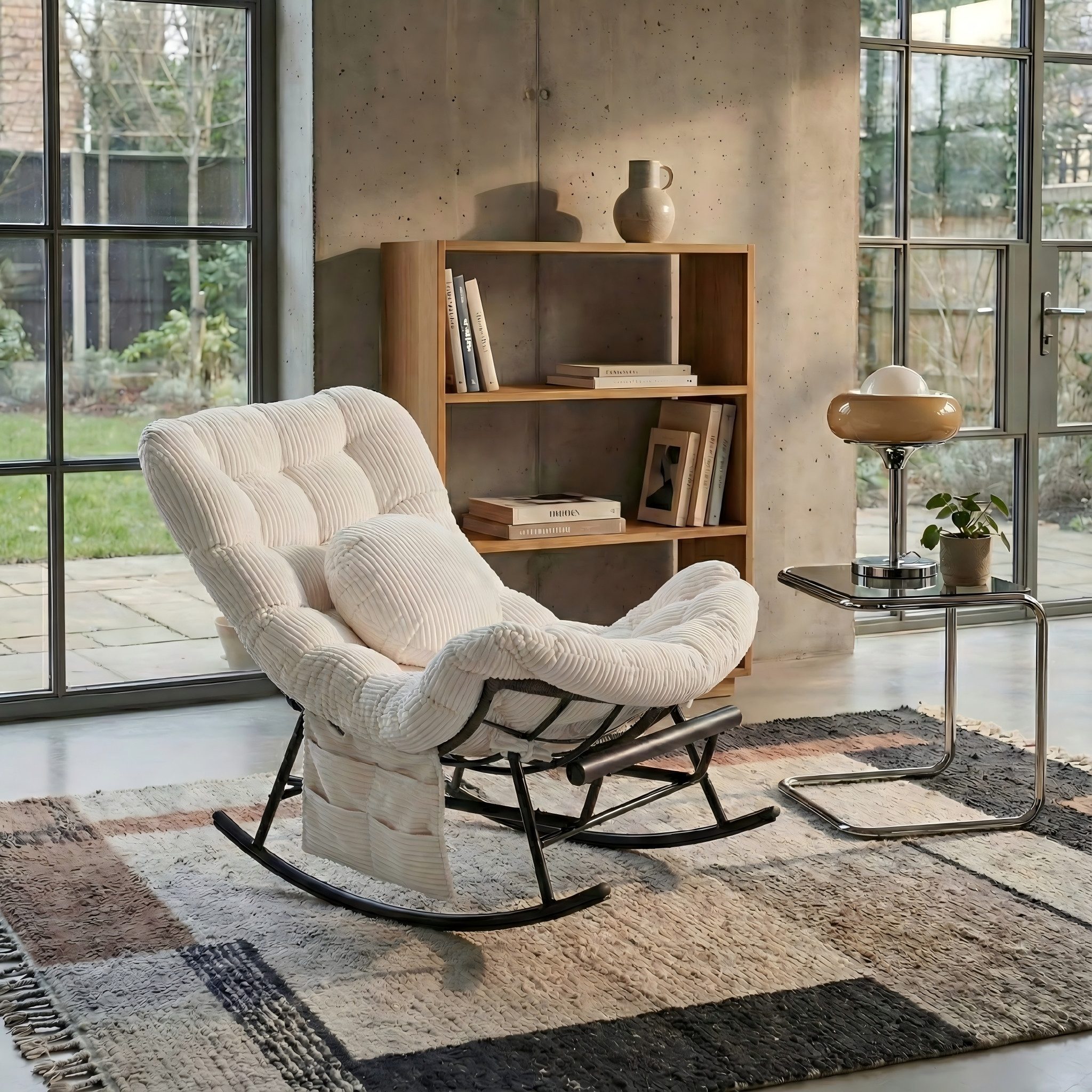 LVHOM Schaukelstuhl mit ausziehbarer Fußstütze, gepolstertem Kissen, Metall günstig online kaufen