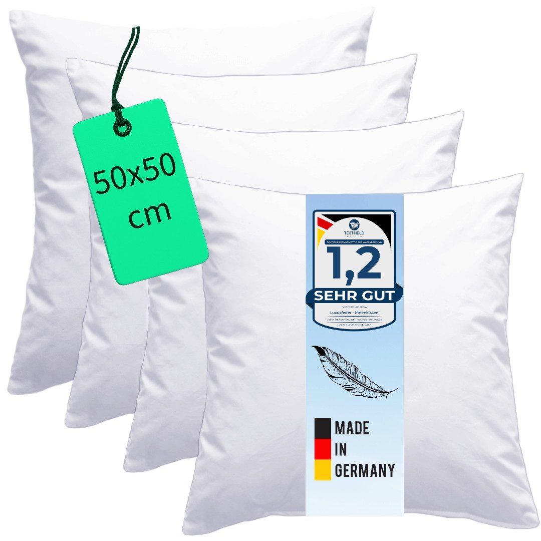 Luxusfeder Kissenfüllung 4er Set Federkissen 50x50 cm 100 Federn