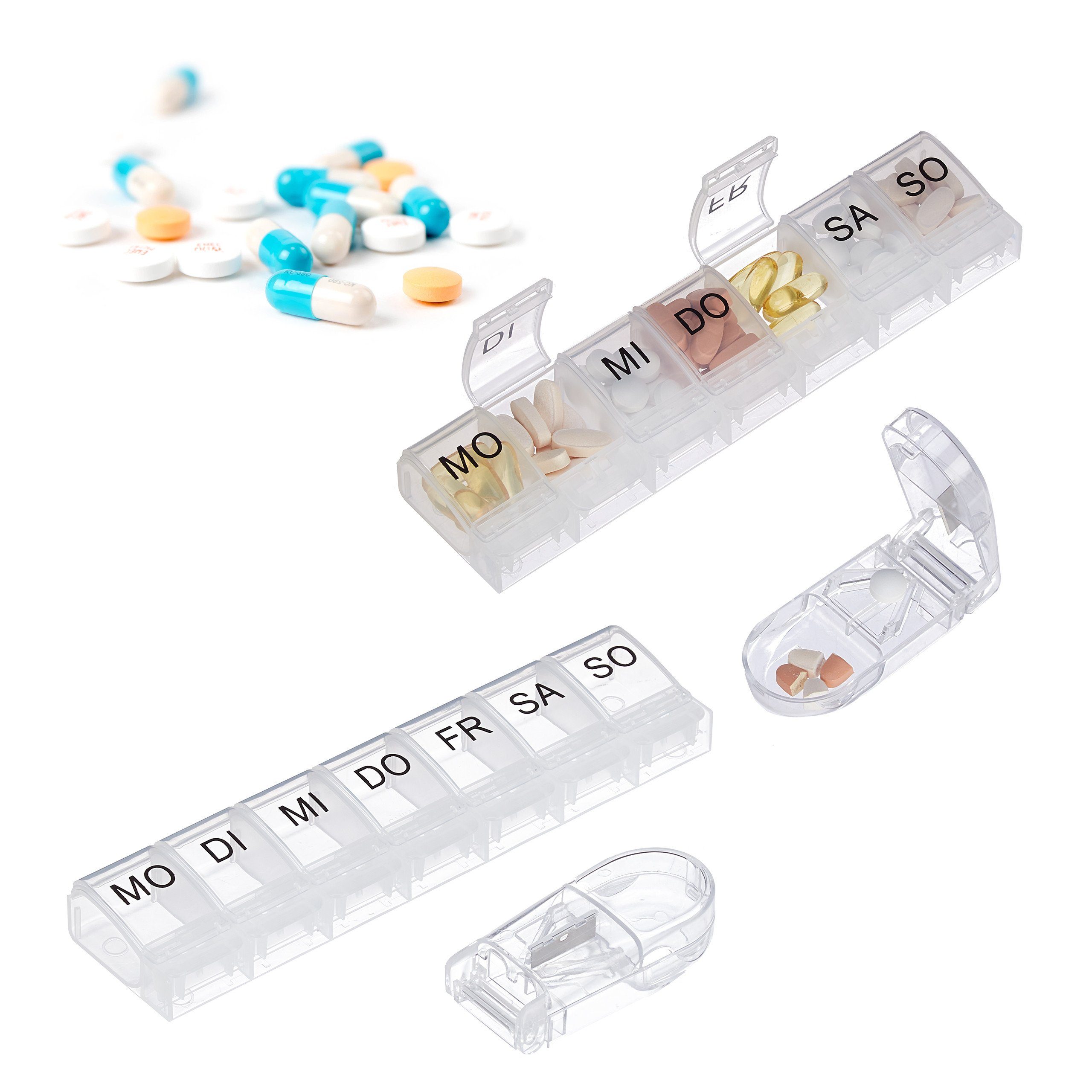 relaxdays Pillendose 2x Medikamentenbox transparent Deutsch