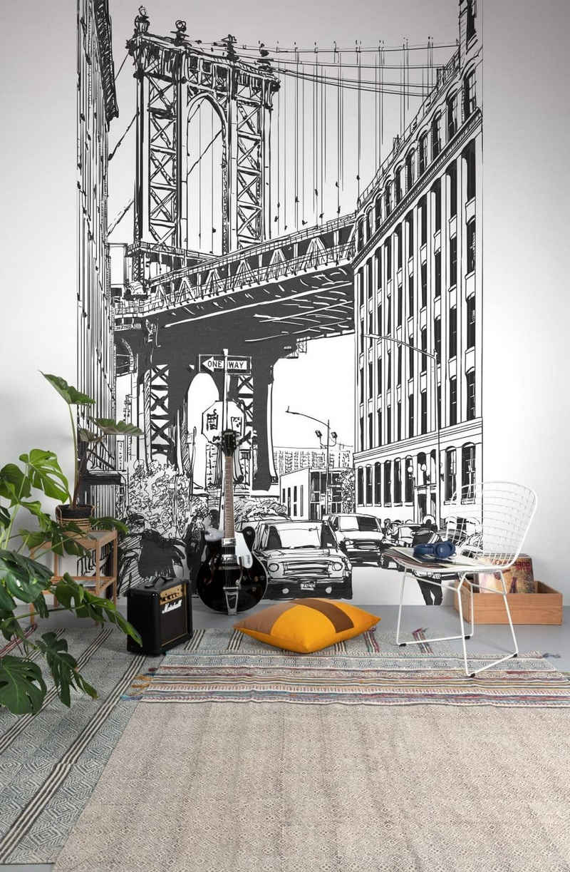 Grandeco Tapete Fototapete Manhattan Bridge New York Weiß Schwarz ML3601 Young Edition