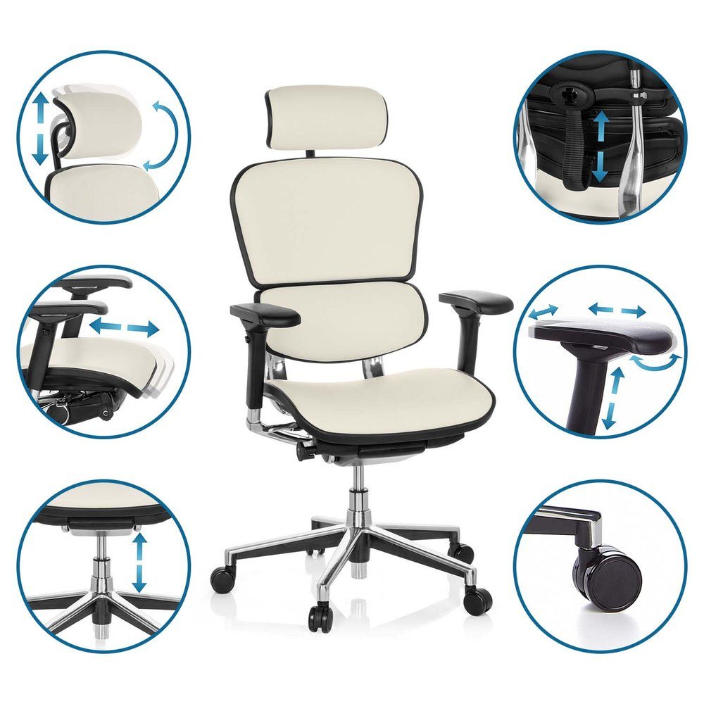 Weiß Drehstuhl ergonomisch Chefsessel hjh St), Leder OFFICE ERGOHUMAN Luxus Bürostuhl (1