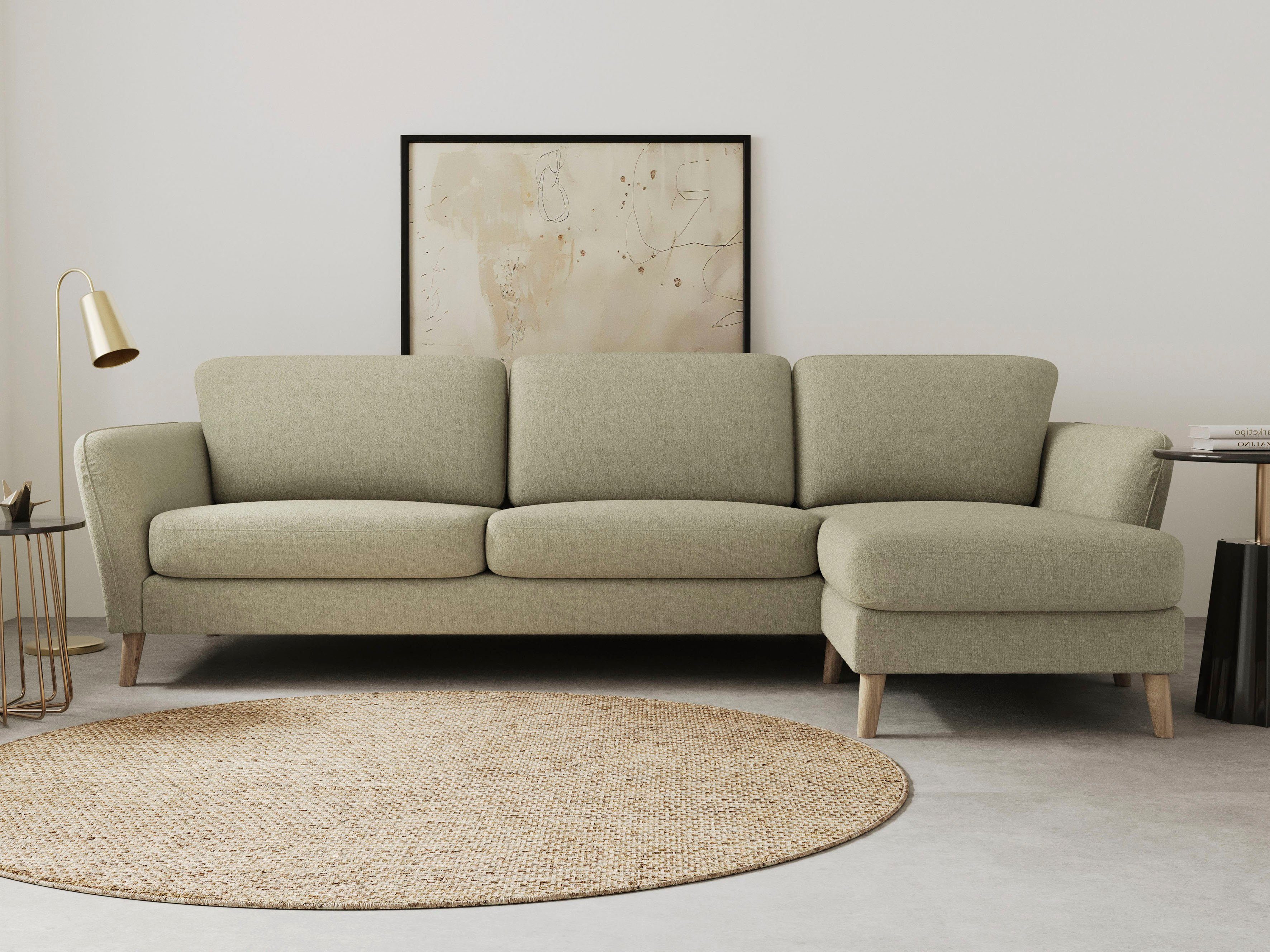 Home affaire Ecksofa MARSEILLE (279/152cm),L-Form, Rec. rechts/links, verschiedene Bezüge, Massivholzbeine Eiche, Landhausstil, Wellenunterfederung