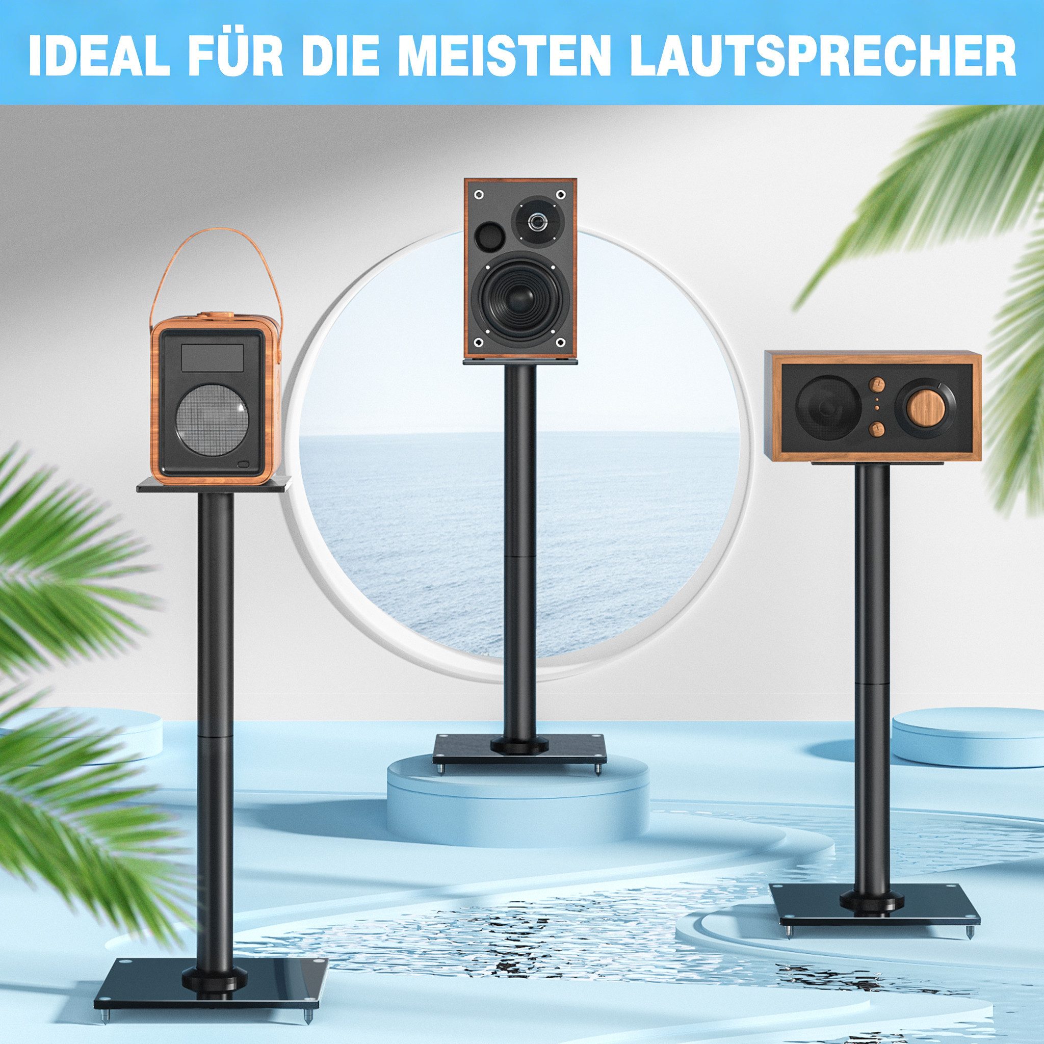 Rfiver Lautsprecherständer 2er-Set, Standfuß & Bodenständer aus Metall-Glas, 30x30x72,1cm, (2-tlg., für Satellitlautsprecher, max. 10 kg Belastung, mit Kabelmanagement)