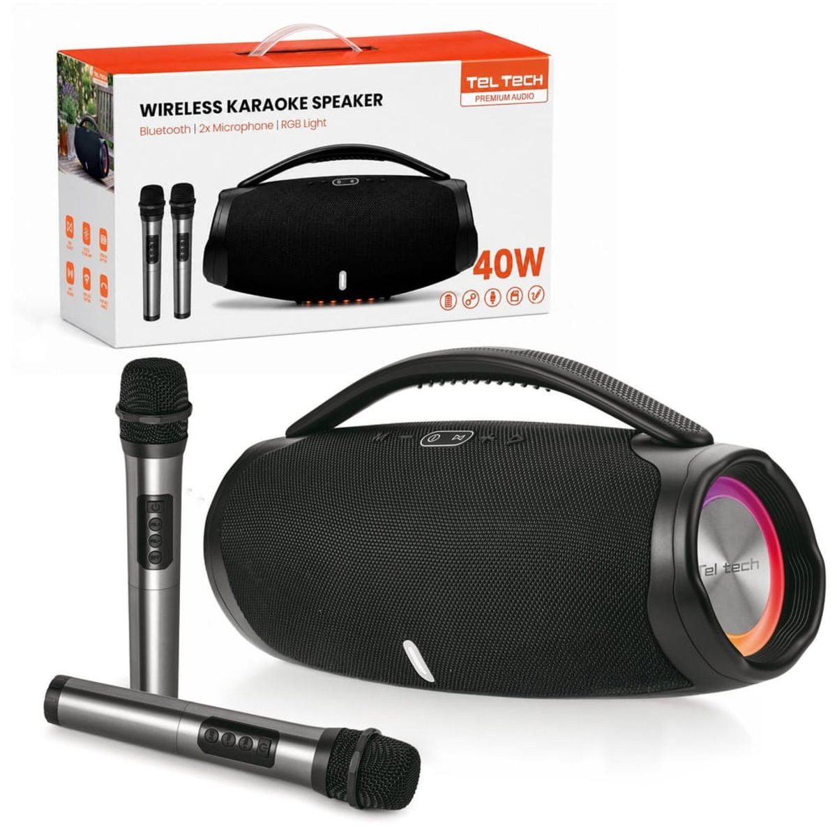 Wisam Teltech Bluetooth-Lautsprecher Boombox 2x20W + 2 Mikrofone TSK-05 Bluetooth-Lautsprecher von Wisam