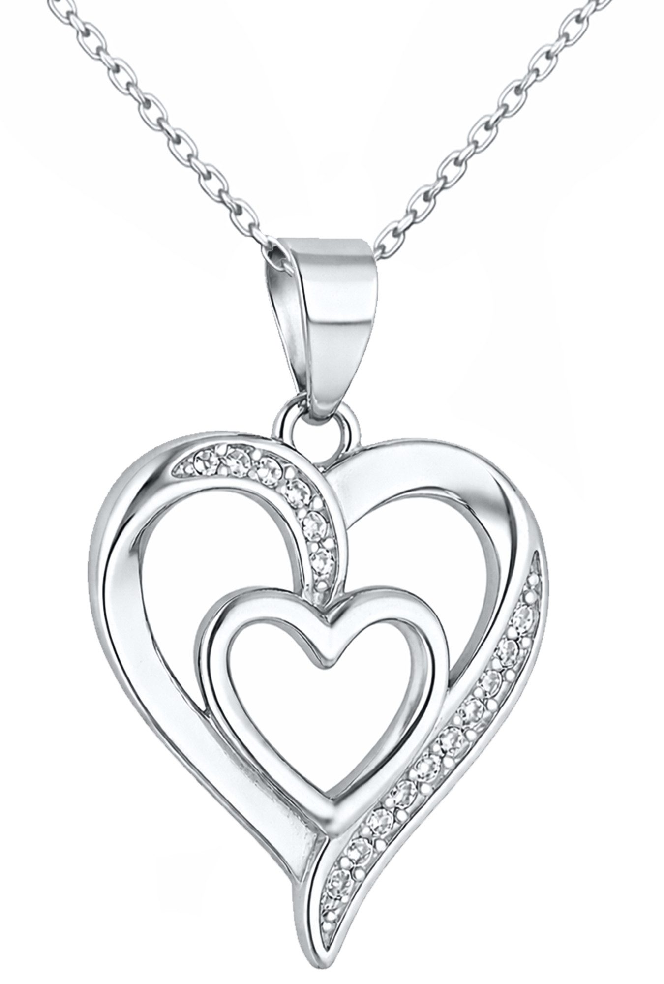Herzkette Silberkette Damen Kette 925 Silber Herz Anhänger mit Zirkonia
