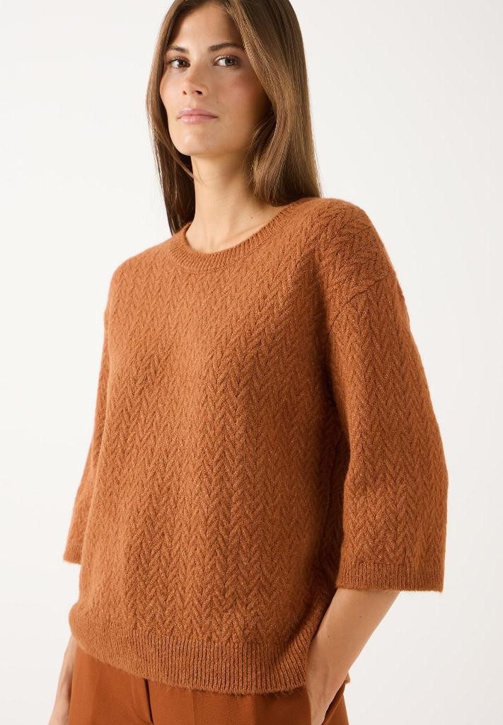 MORE&MORE Strickpullover Kurzarm-Pullover mit Zopfstruktur