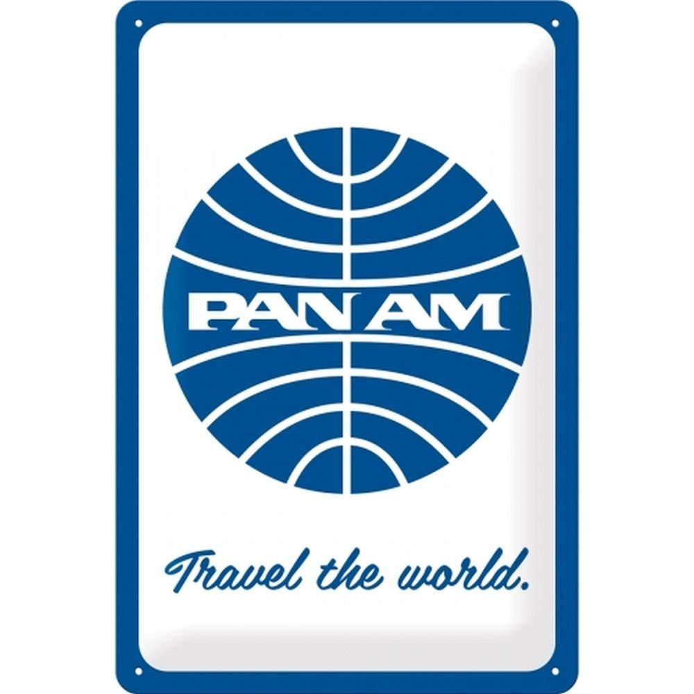 Metallschild Blechschild 20 x 30cm - Pan Am - Travel the World Logo White