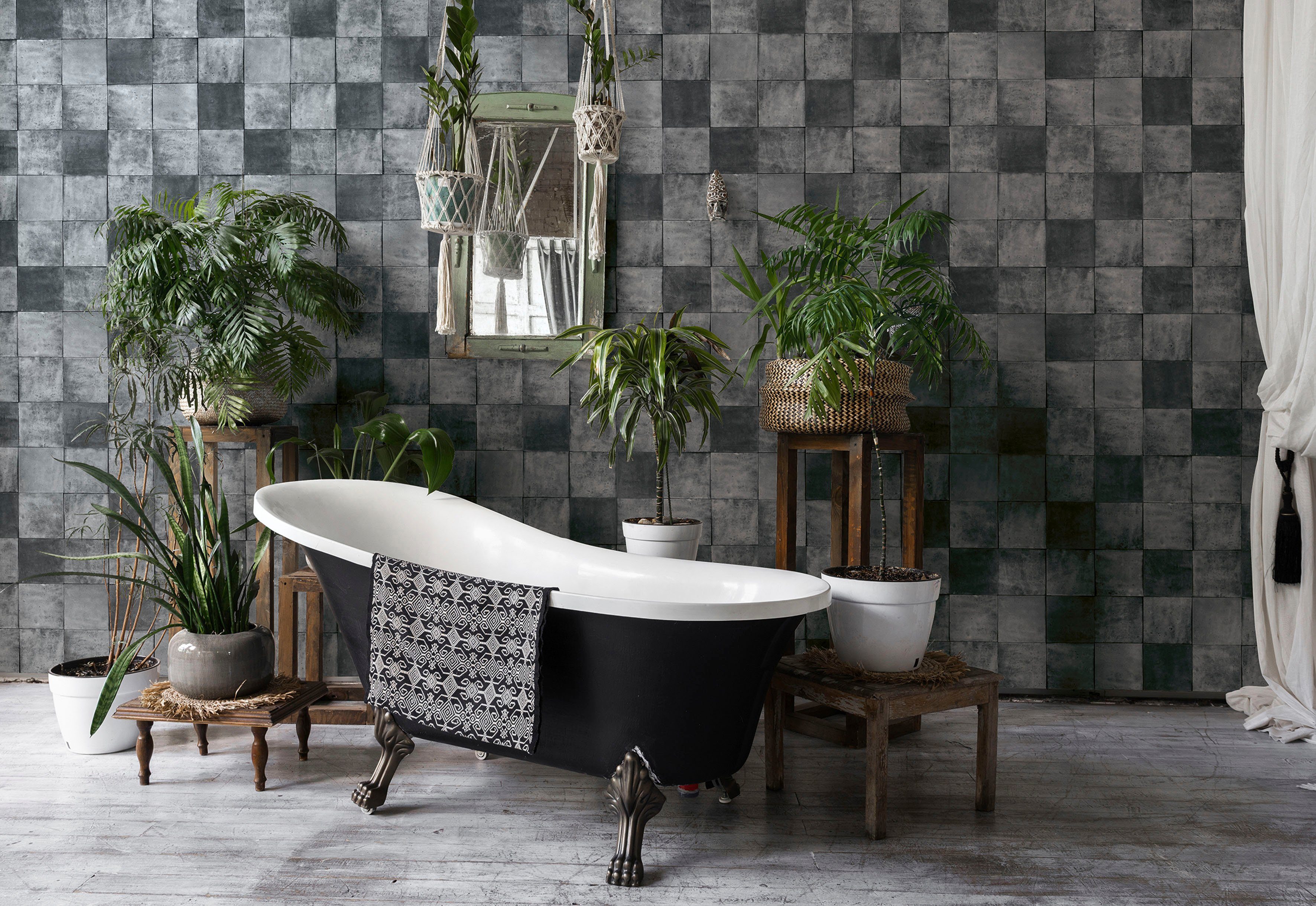 Marburg Fototapete Tile, glatt, matt, moderne Vliestapete für Wohnzimmer Schlafzimmer Küche Schiefergrau
