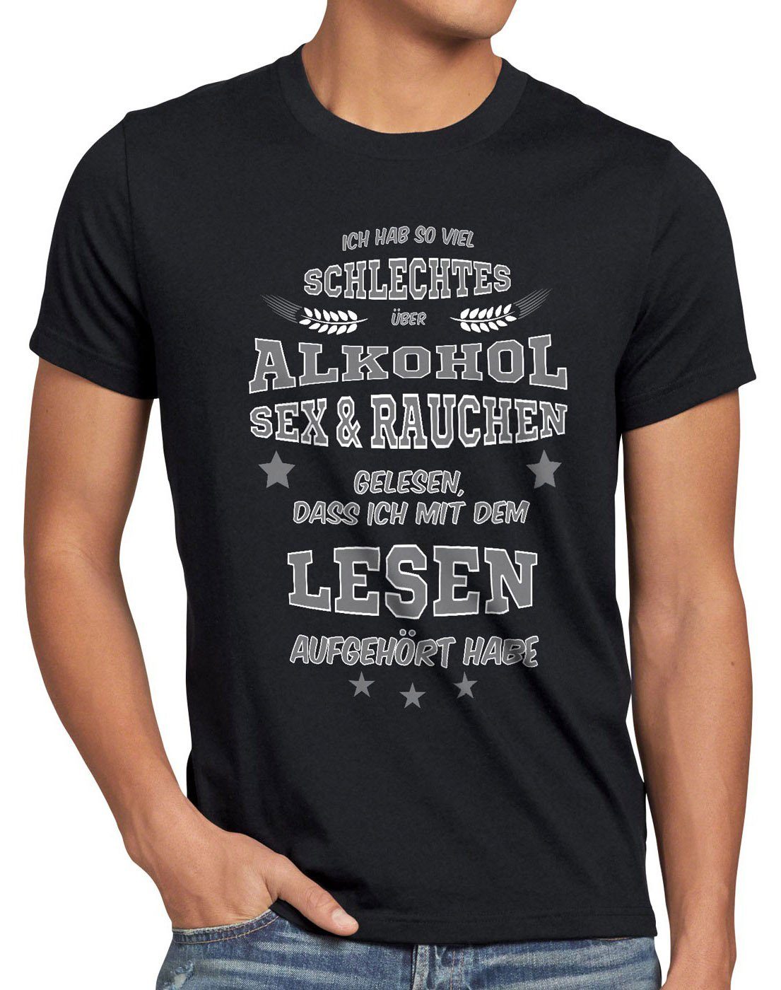style3 Print-Shirt Herren T-Shirt Viel schlechtes Alkohol Sex Rauchen gelesen Spruch Fun Funshirt schwarz