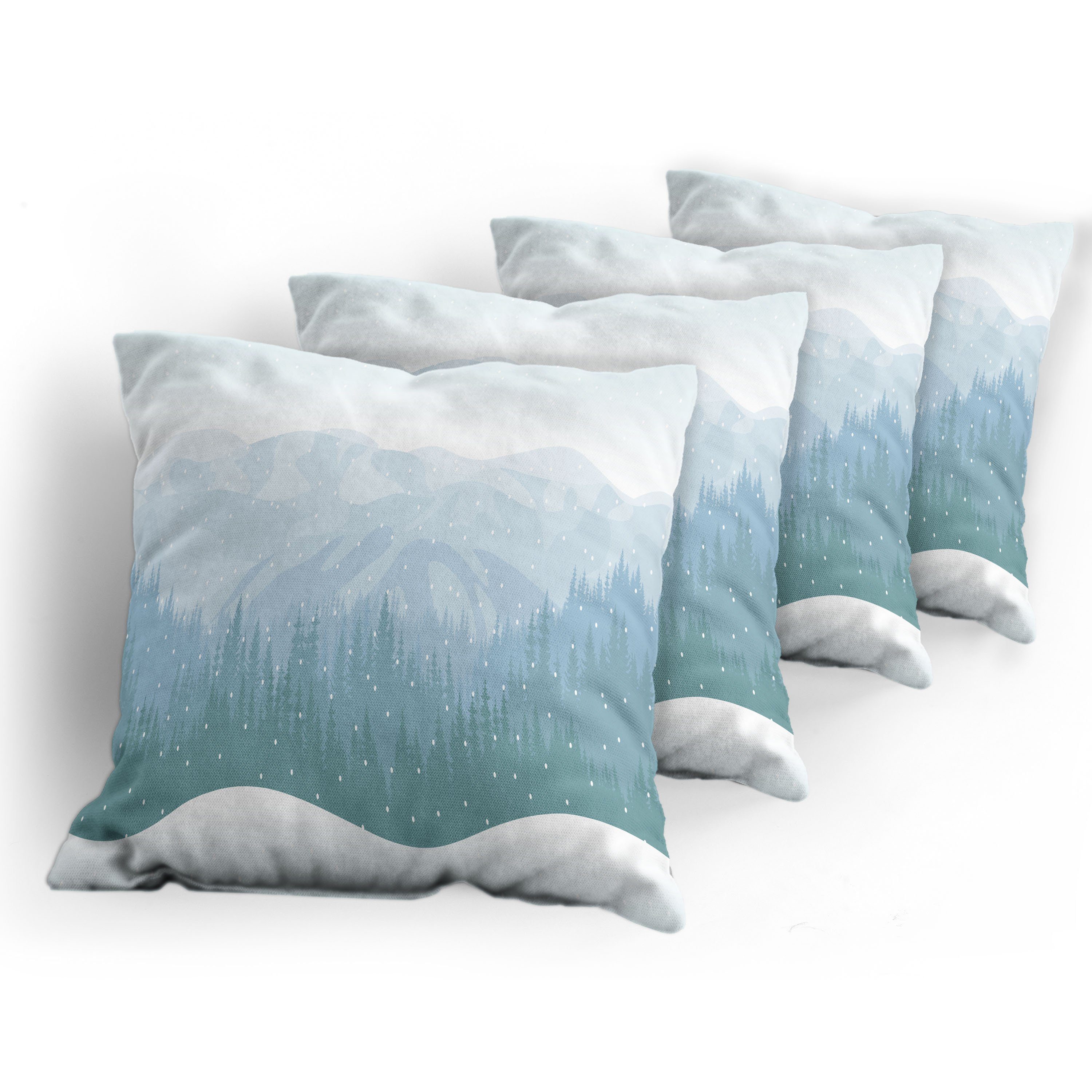Kissenbezüge Modern Accent Berge (4 Winter-Schneeflocke Digitaldruck, Himmel Doppelseitiger Blauer Abakuhaus Stück)