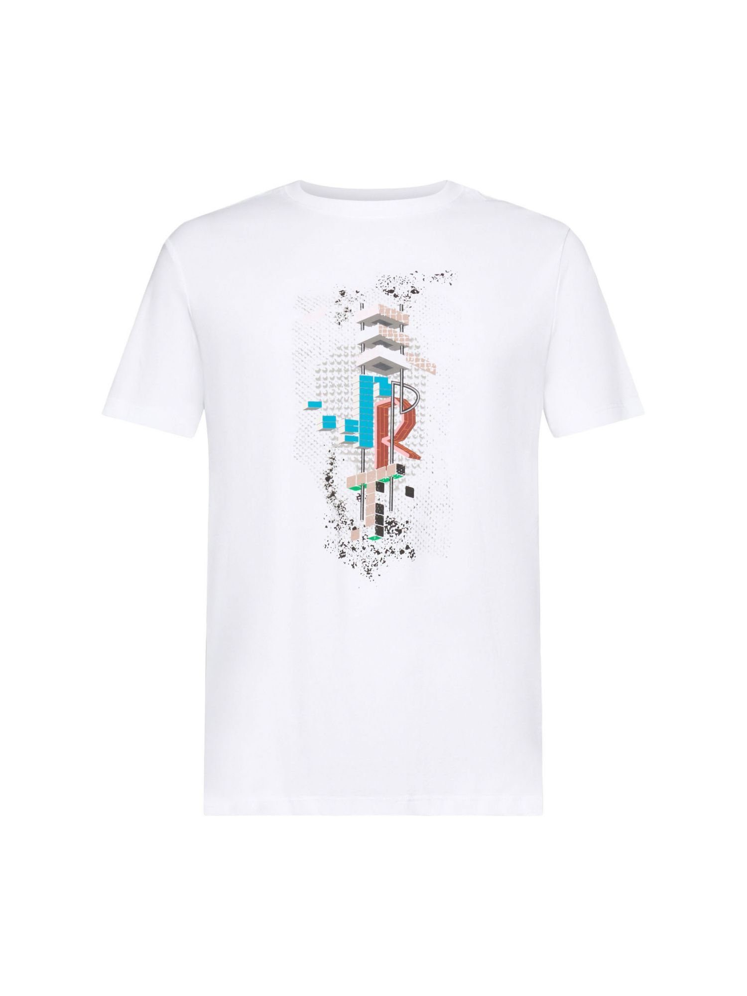 Esprit T-Shirt Schmal mit Baumwoll-T-Shirt (1-tlg) geschnittenes Print WHITE
