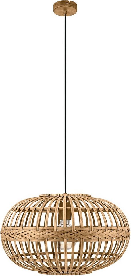 EGLO Pendelleuchte AMSFIELD, ohne Leuchtmittel, braun / Ø38 x H110 cm / exkl.  1 x E27 (je max. 60W) / Lampe aus Holz, Pendelleuchte »Amsfield«