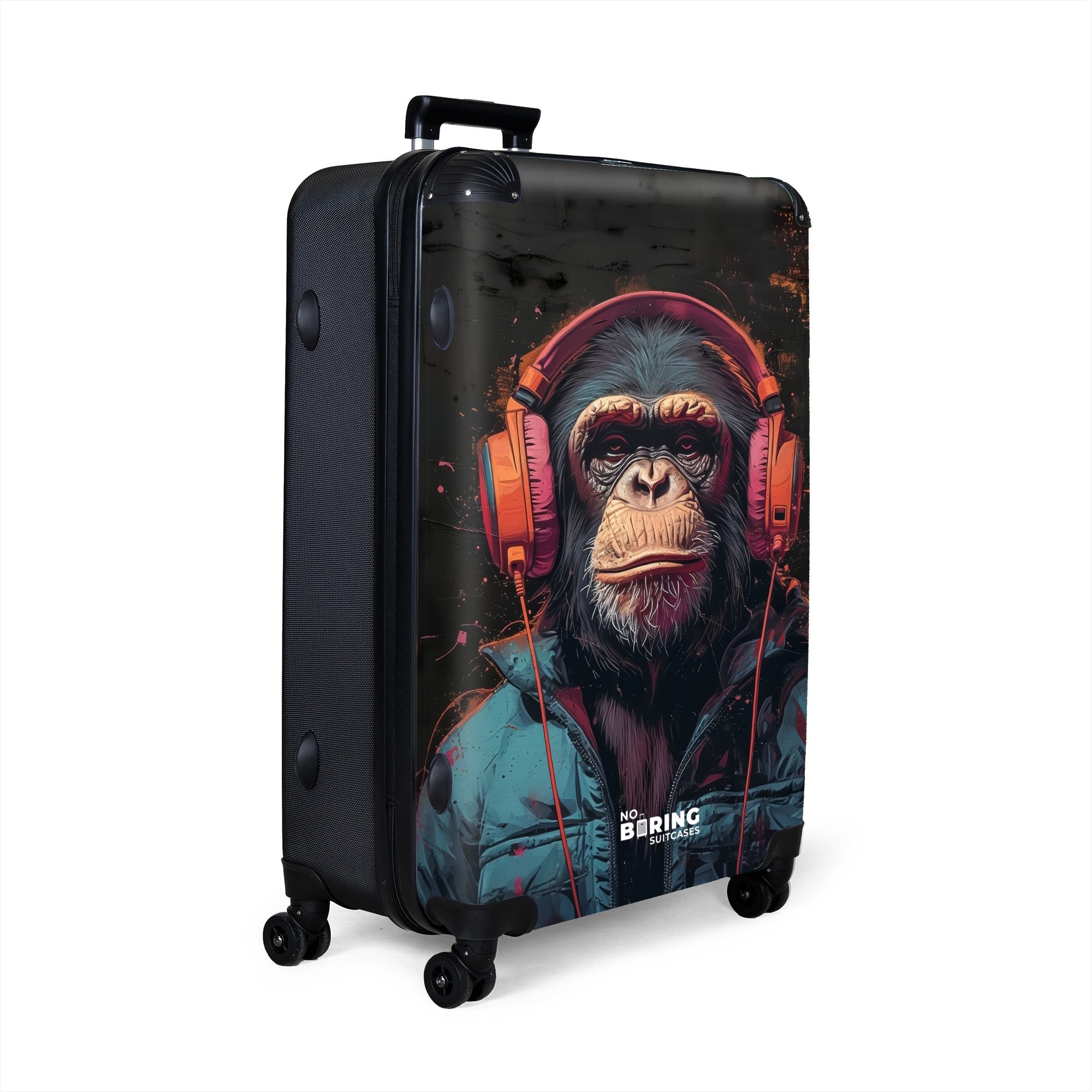 NoBoringSuitcases.com© Hartschalen-Trolley Schimpanse mit Kopfhörern und günstig online kaufen