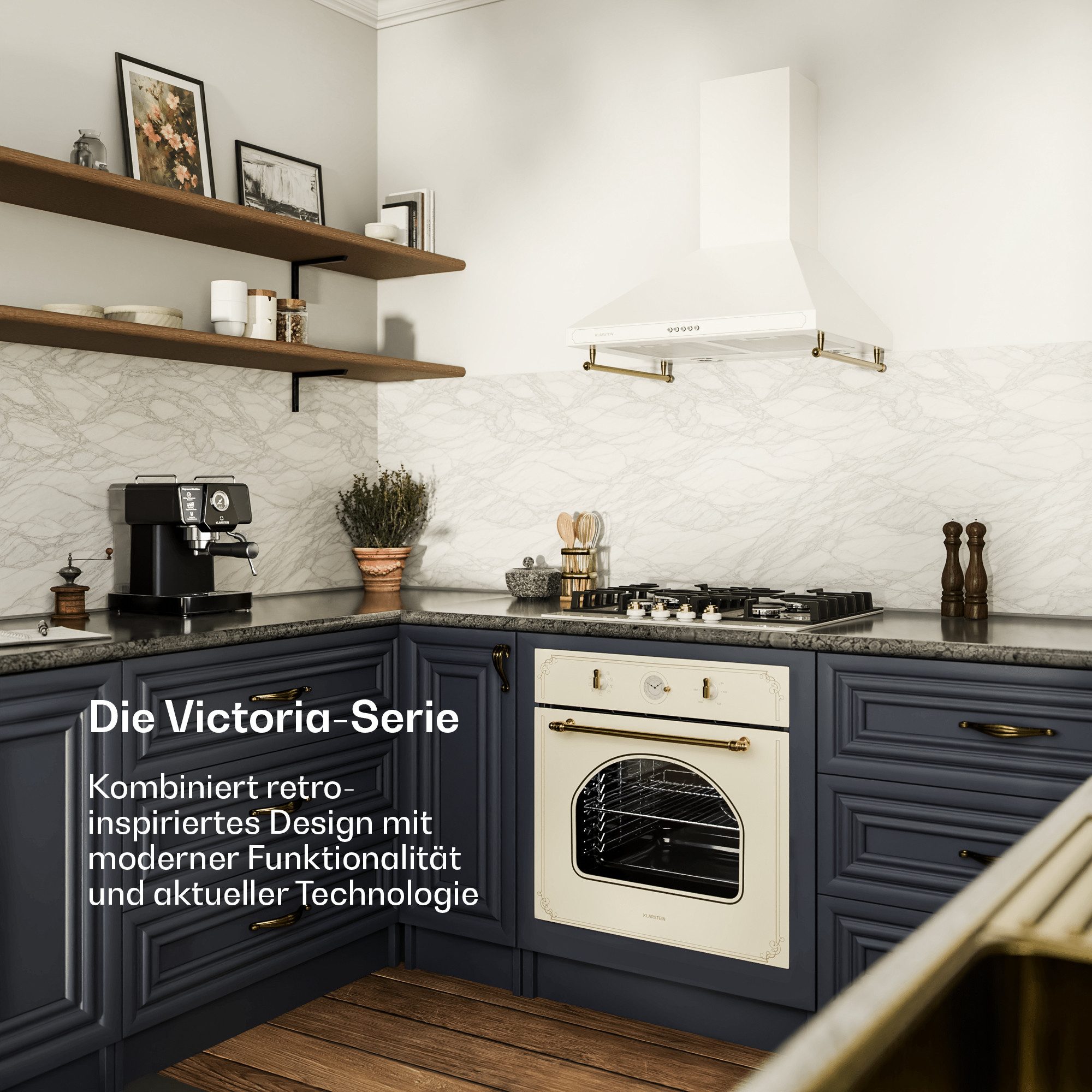 Klarstein Gas-Kochfeld Victoria Gaskochfeld 4 Zonen 4-flammig Gusseisen Glaskeramik Retro, Gasherd 4-flammig Vintage-Optik mit Drehregler & Bronze-Front
