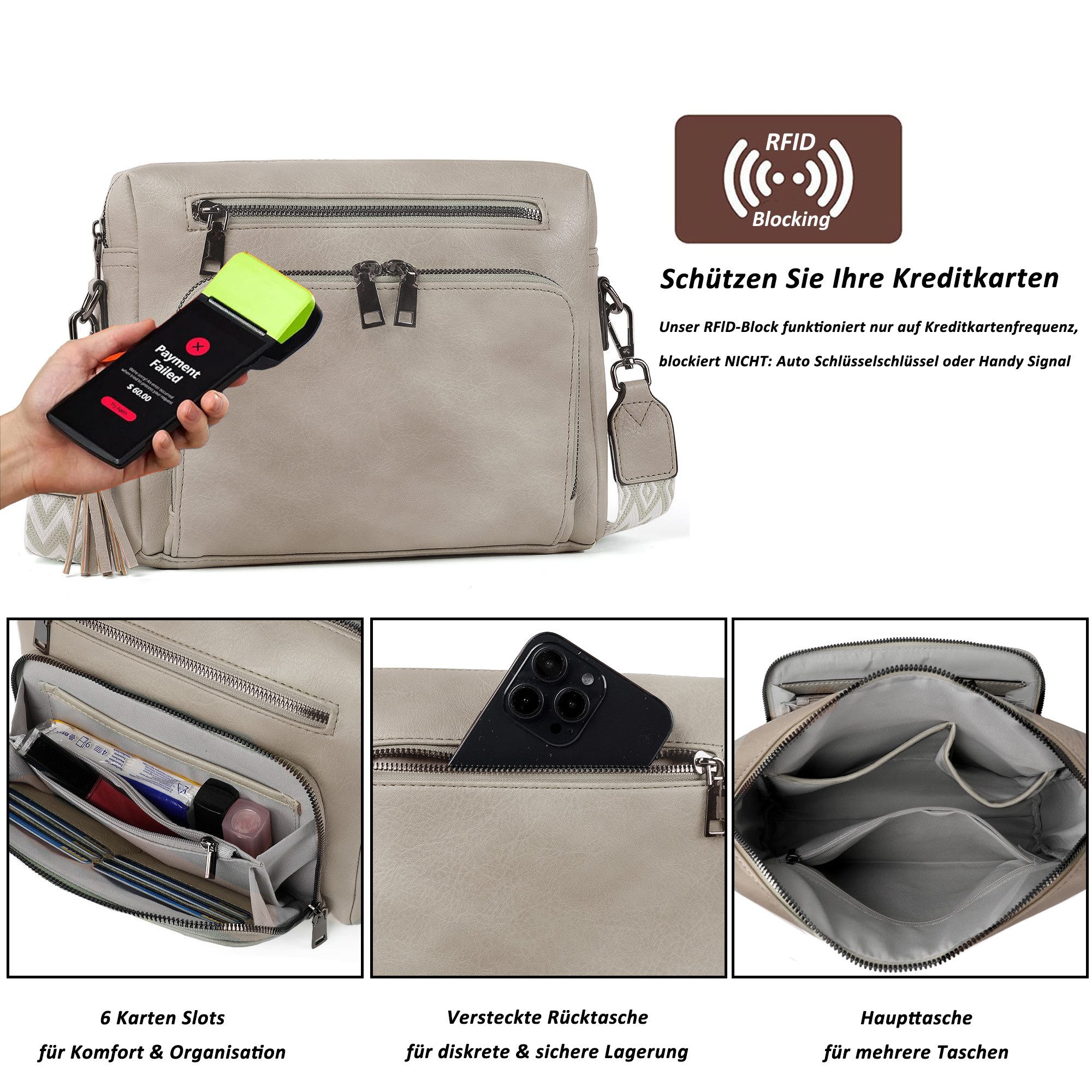 TAN.TOMI Schultertasche Damen Umhängetasche mit Verstellbar Abnehmbar Breiter Gurt, Leicht Damen Crossbody Bag Für Tägliches Arbeiten Verabredungen