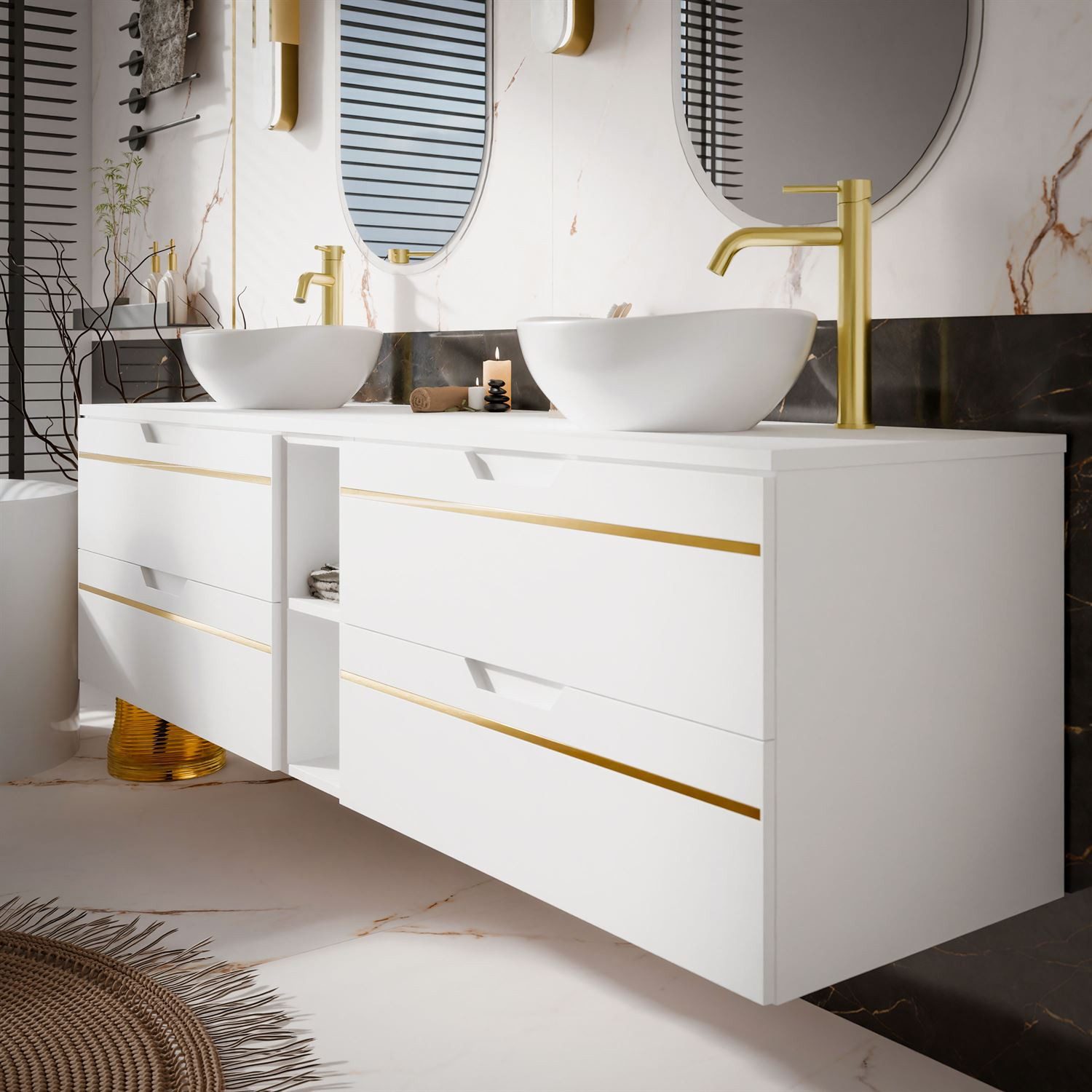 Lookway Badmöbel-Set OPIUM III 140 cm Hängeschrank mit Waschbecken & Regal, 140x50x46 cm – Bild 4 von 5